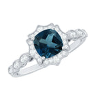 Rosec Jewels-London Blue Topaz Antique Looking Engagement Ring with Moissanite Halo