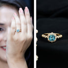 Rosec Jewels-Vintage Looking Swiss Blue Topaz Diamond Engagement Ring in Silver