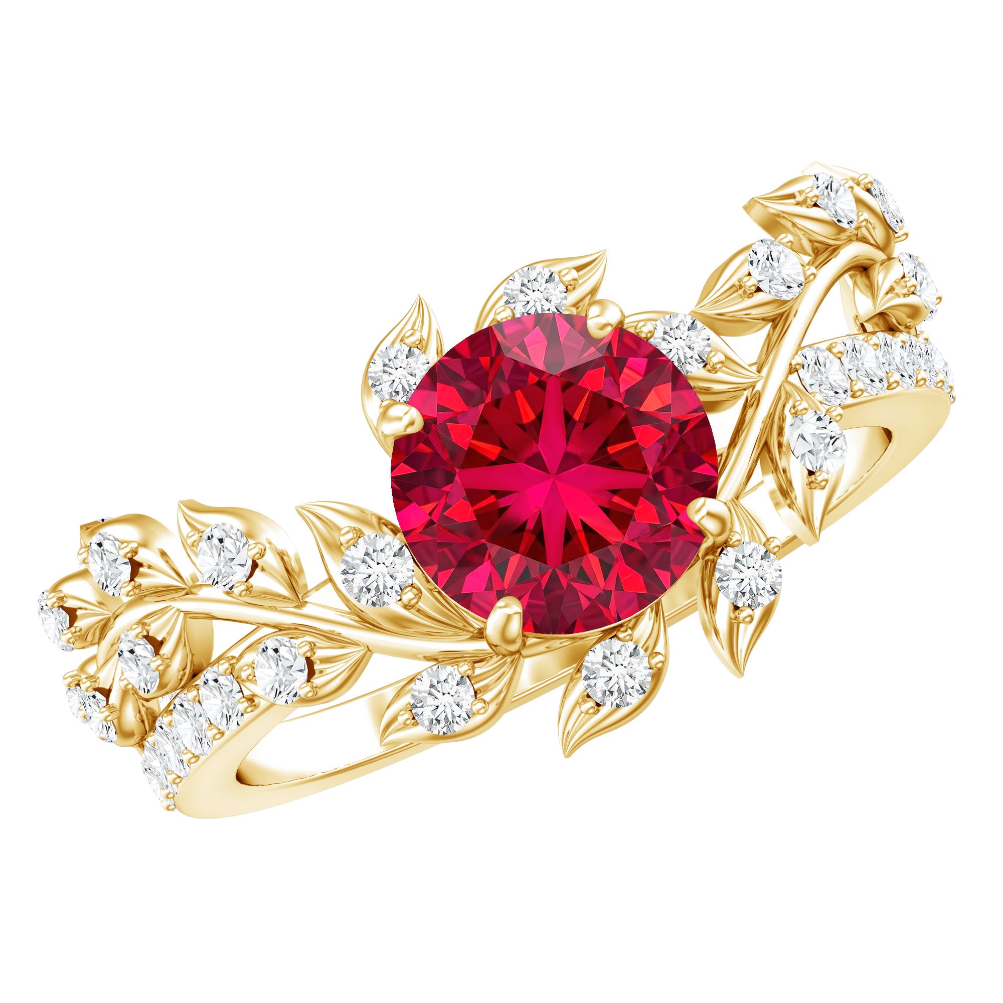 Certified Lab Grown Ruby Diamond Vine Engagement Ring AAAA - Rosec Jewels