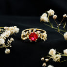Certified Lab Grown Ruby Diamond Vine Engagement Ring AAAA - Rosec Jewels