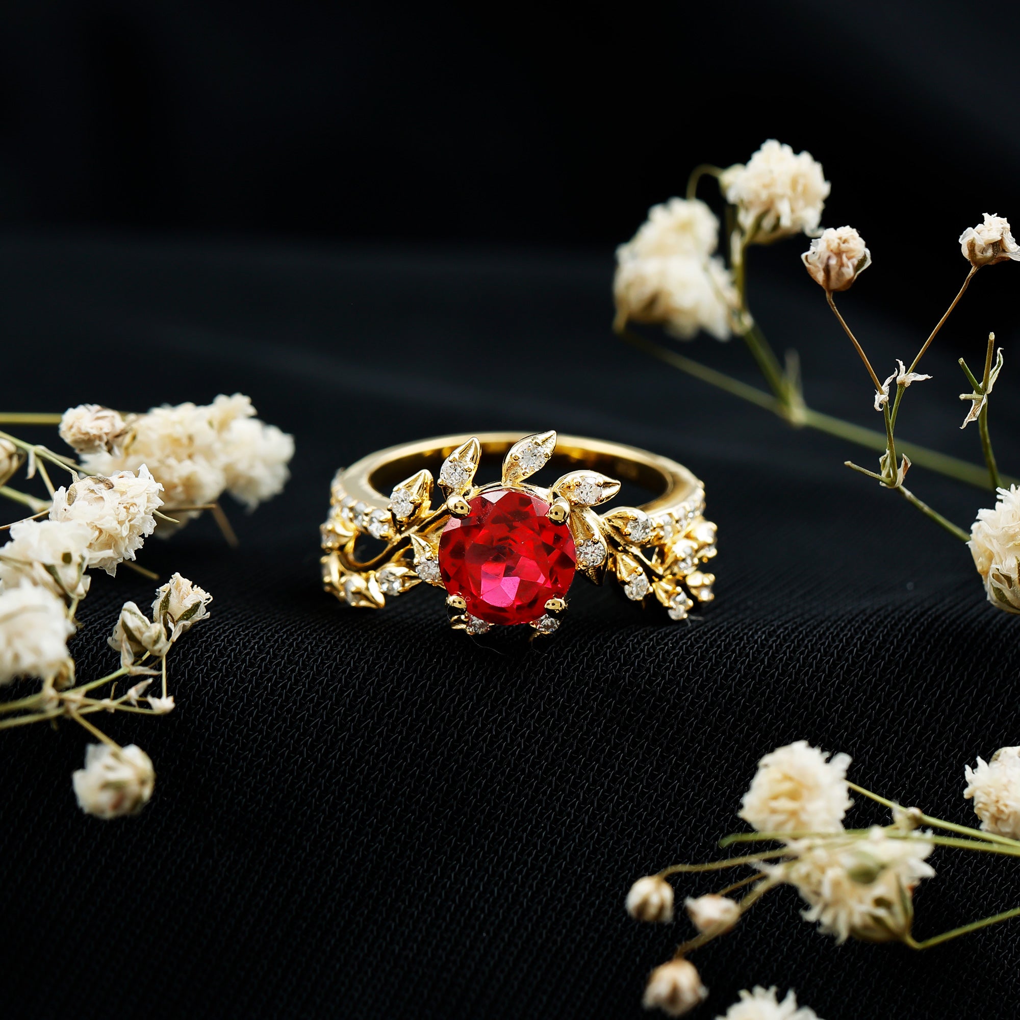 Certified Lab Grown Ruby Diamond Vine Engagement Ring AAAA - Rosec Jewels