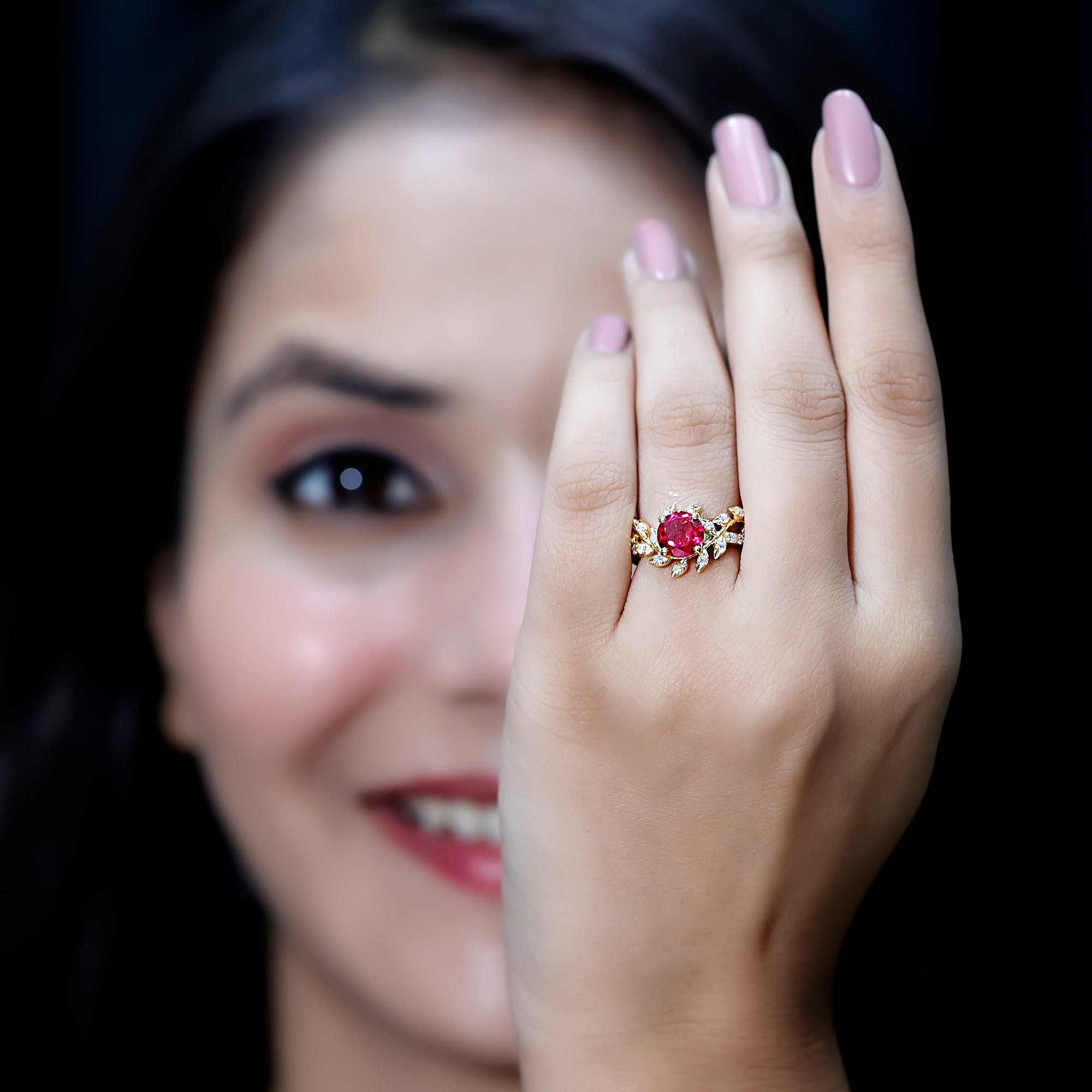 Certified Lab Grown Ruby Diamond Vine Engagement Ring AAAA - Rosec Jewels