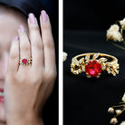 Certified Lab Grown Ruby Diamond Vine Engagement Ring AAAA - Rosec Jewels