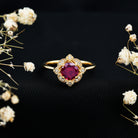 Rosec Jewels-Vintage Style Rhodolite Garnet and Diamond Engagement Ring
