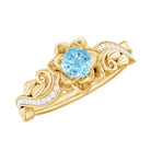 Rosec Jewels-Natural Aquamarine Flower Engagement Ring in Gold Plated Silver