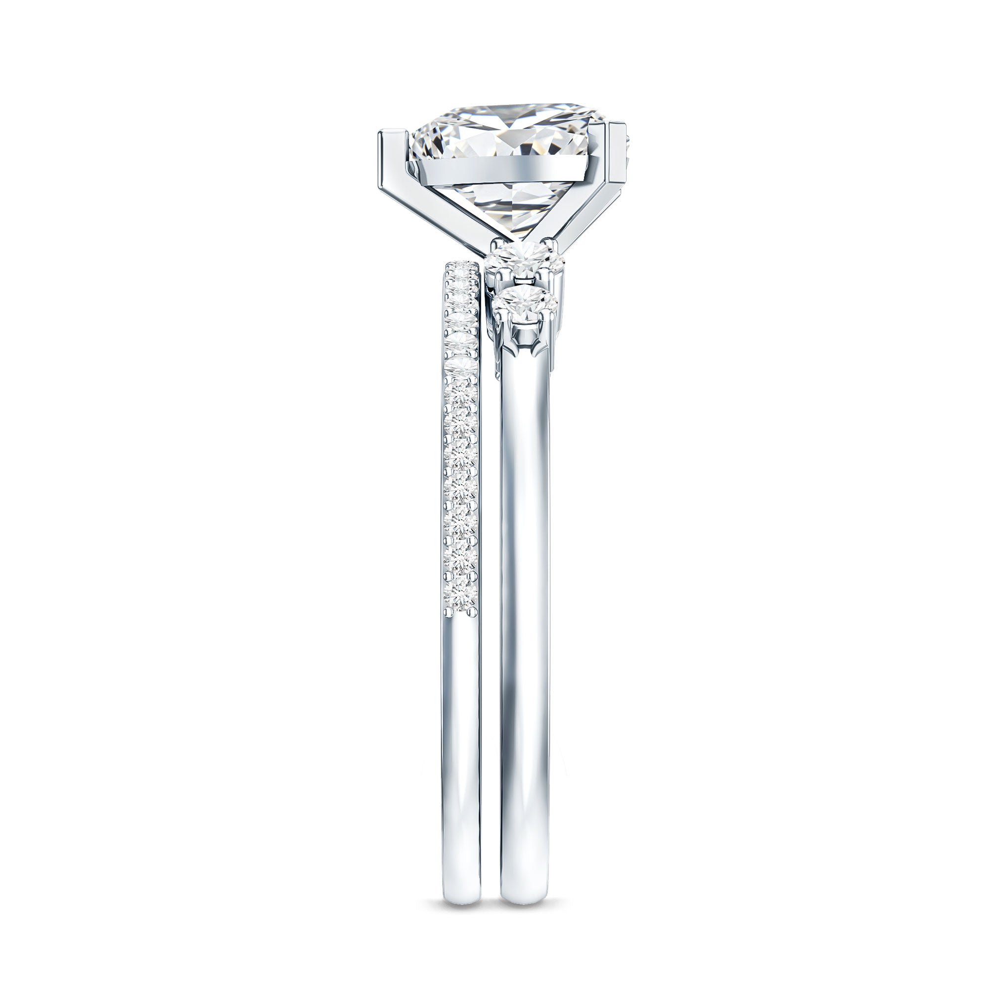 Certified Lab Grown Diamond 7MM Heart Bridal Ring Set Lab - ( EF-VS ) - Rosec Jewels