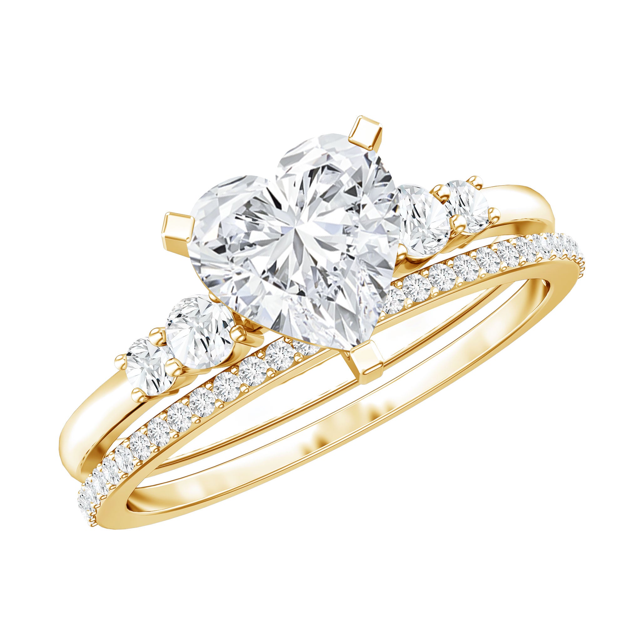Certified Lab Grown Diamond 7MM Heart Bridal Ring Set Lab - ( EF-VS ) - Rosec Jewels
