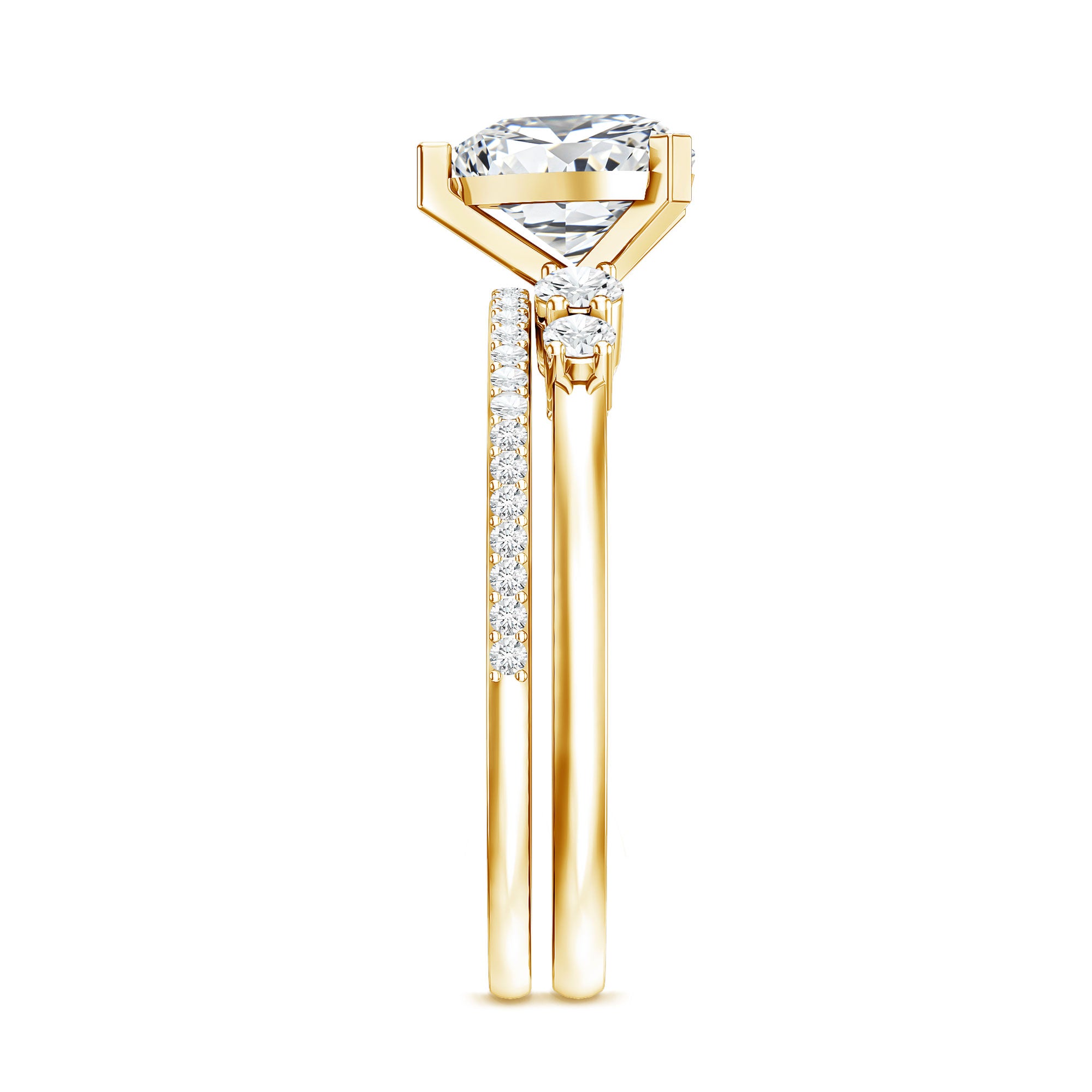 Certified Lab Grown Diamond 7MM Heart Bridal Ring Set Lab - ( EF-VS ) - Rosec Jewels