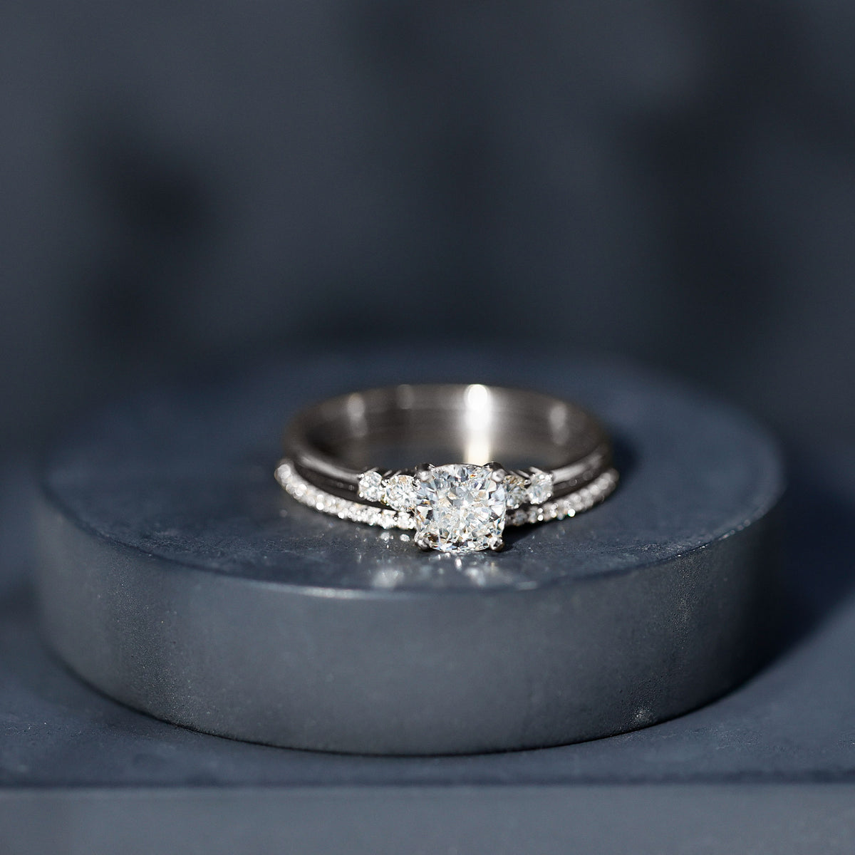IGI Certified 1 Carat Lab Grown Diamond Cushion Engagement Ring with Wedding Band Lab - ( E-VS1 ) - Rosec Jewels