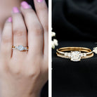 Lab Grown Diamond 6 MM Cushion Engagement Ring with Wedding band Lab - ( EF-VS ) - Rosec Jewels