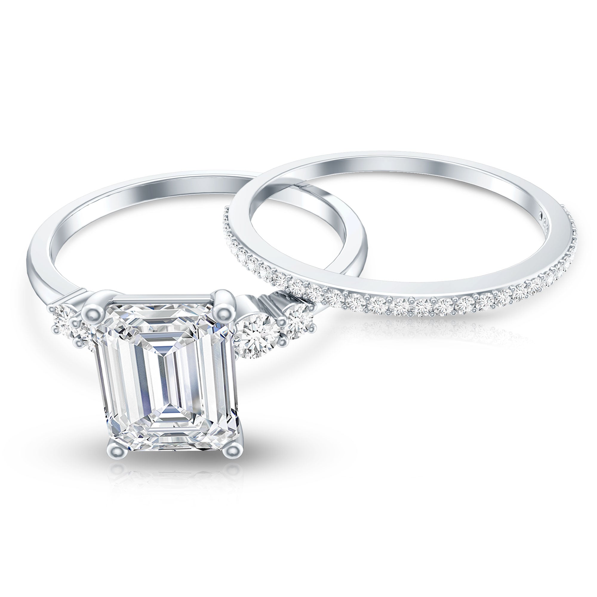 Certified Lab Grown Diamond 6X8MM Emerald Cut Engagement Ring with Band Lab - ( EF-VS ) - Rosec Jewels