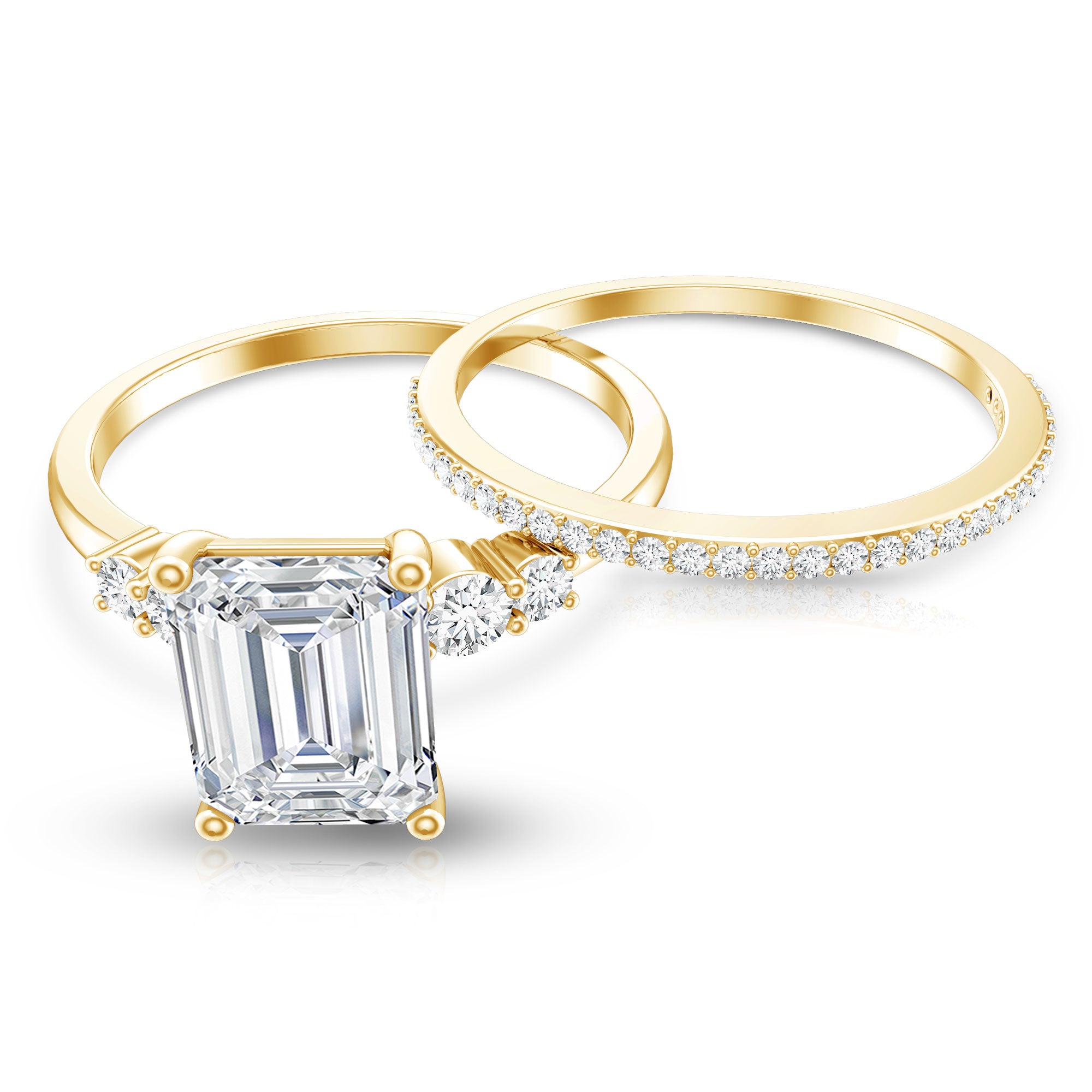 Certified Lab Grown Diamond 6X8MM Emerald Cut Engagement Ring with Band Lab - ( EF-VS ) - Rosec Jewels