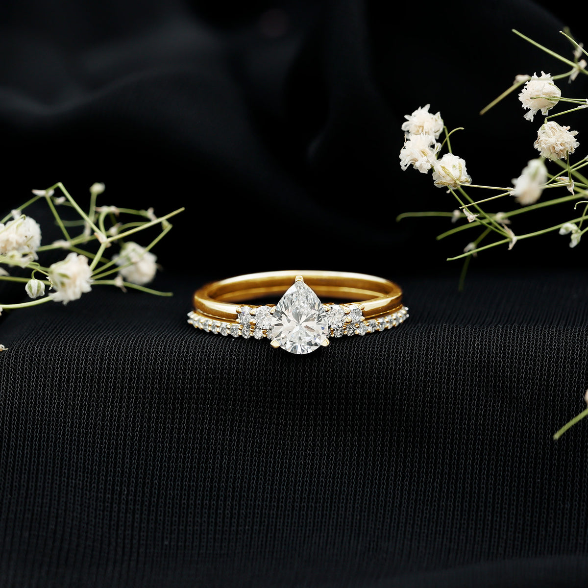 1.3 Carat Certified Lab Grown Diamond Teardrop Bridal Ring Set Lab - ( EF-VS ) - Rosec Jewels