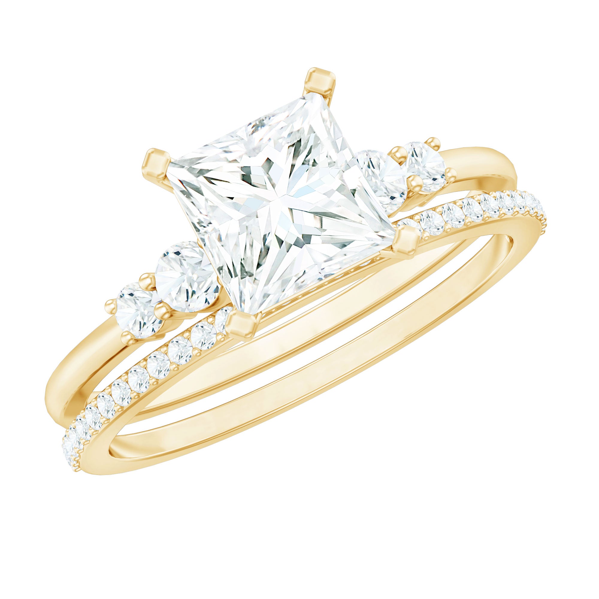 Rosec Jewels-Lab Grown Diamond 6 MM Princess Cut Engagement Ring With Enhancer