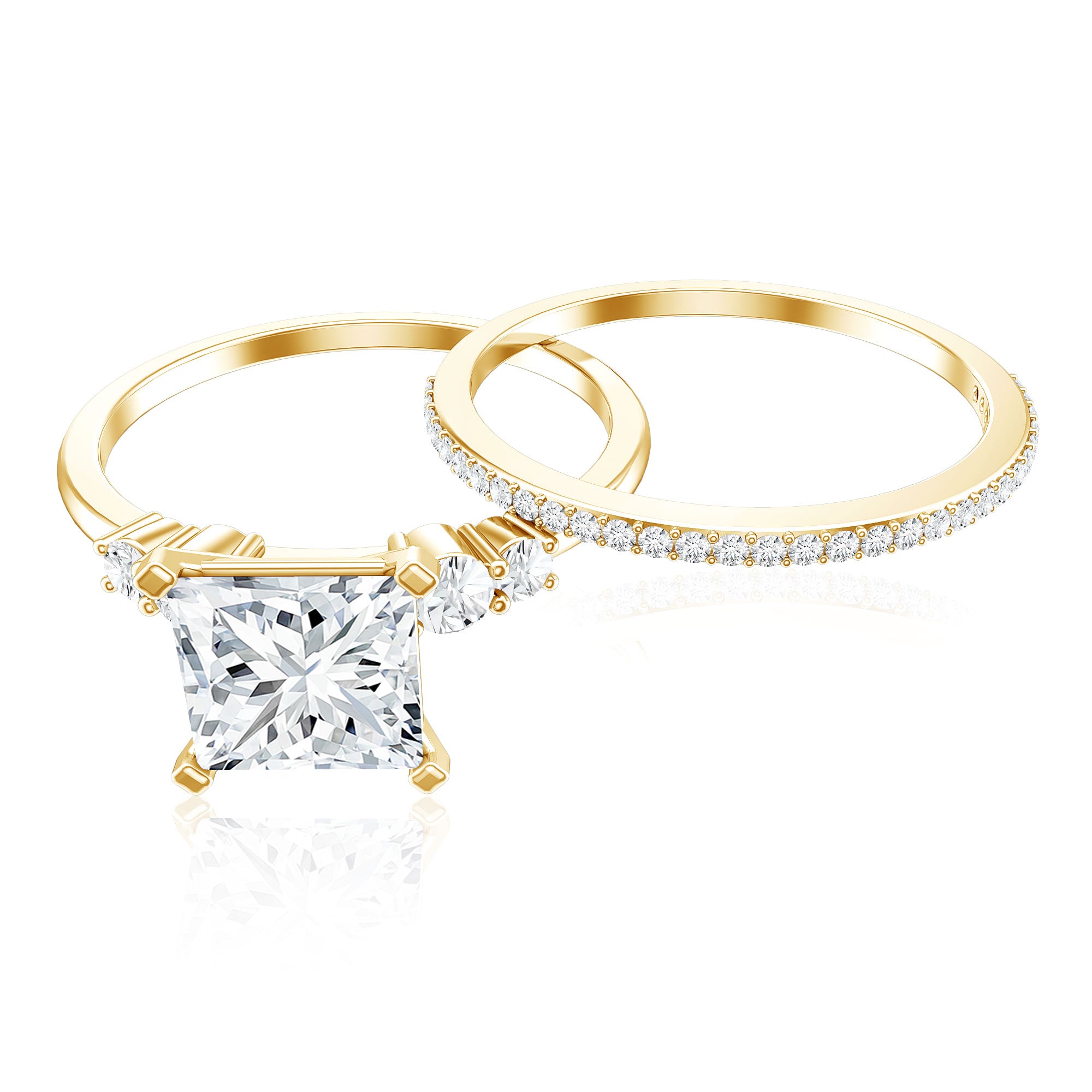 Lab Grown Diamond 6 MM Princess Cut Engagement Ring With Enhancer Lab - ( EF-VS ) - Rosec Jewels