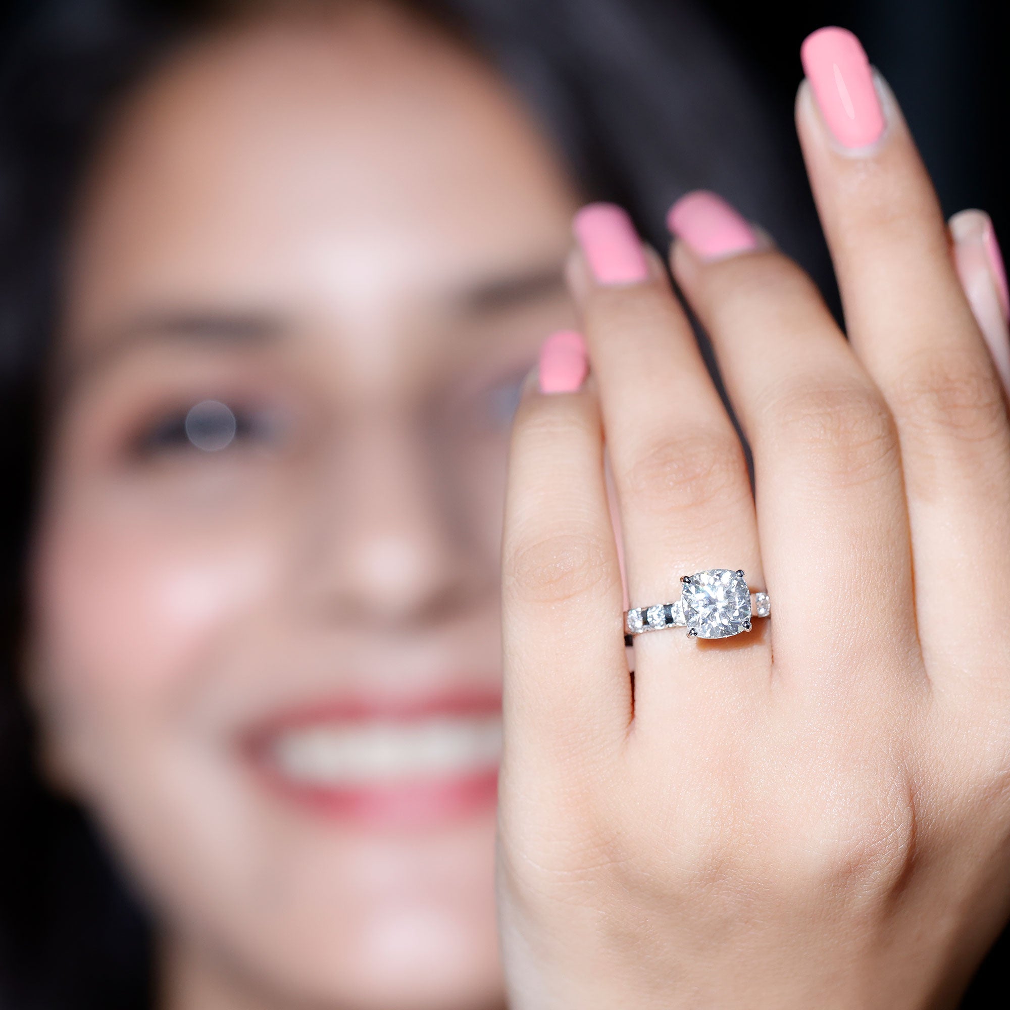 Rosec Jewels-3 Carat IGI Certified Lab Grown Diamond Cushion Cut Engagement Ring with Side Stones