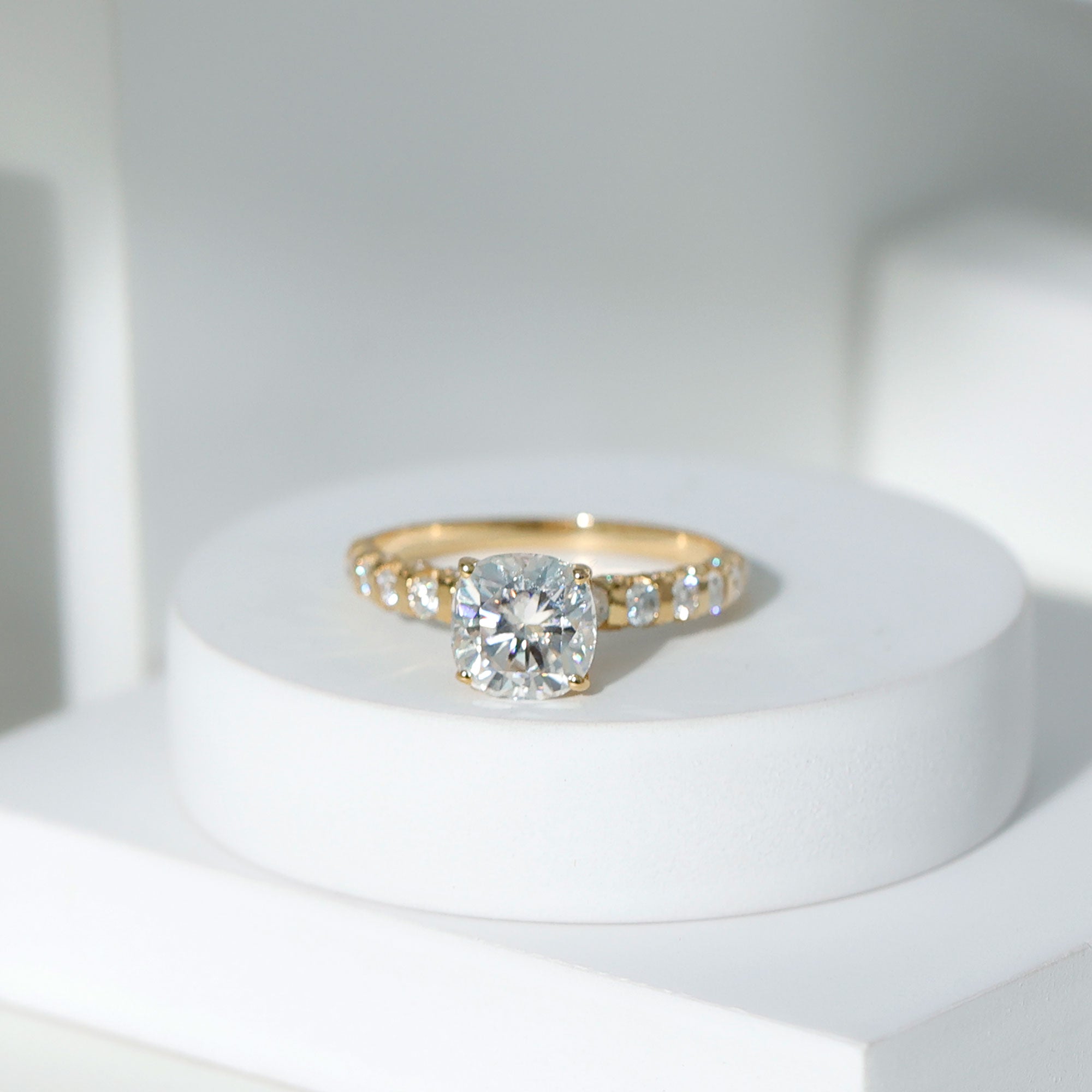 Rosec Jewels-3 Carat IGI Certified Lab Grown Diamond Cushion Cut Engagement Ring with Side Stones