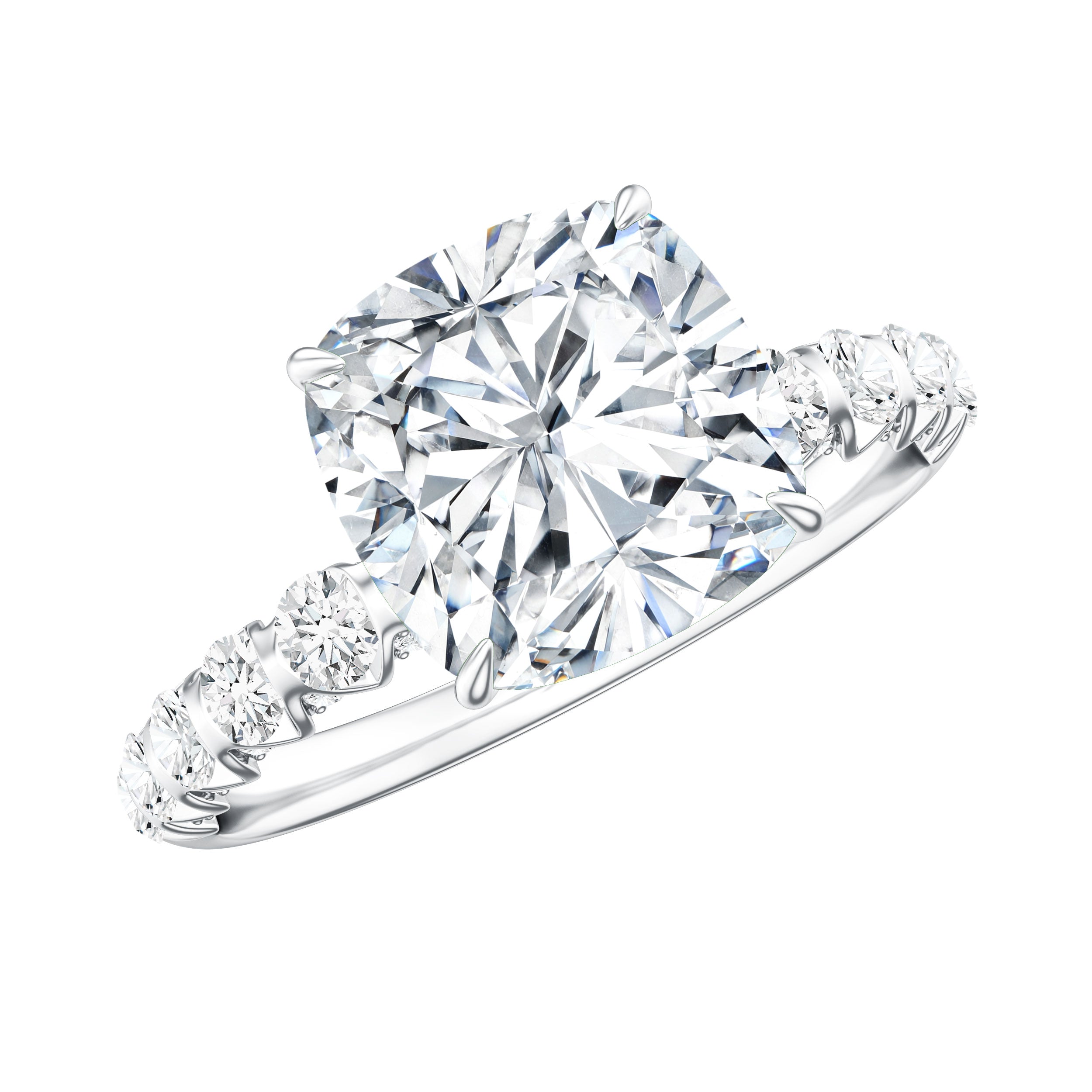 Rosec Jewels-IGI Certified 2 Carat Cushion Cut Lab Grown Diamond Engagement Ring with Side Stones