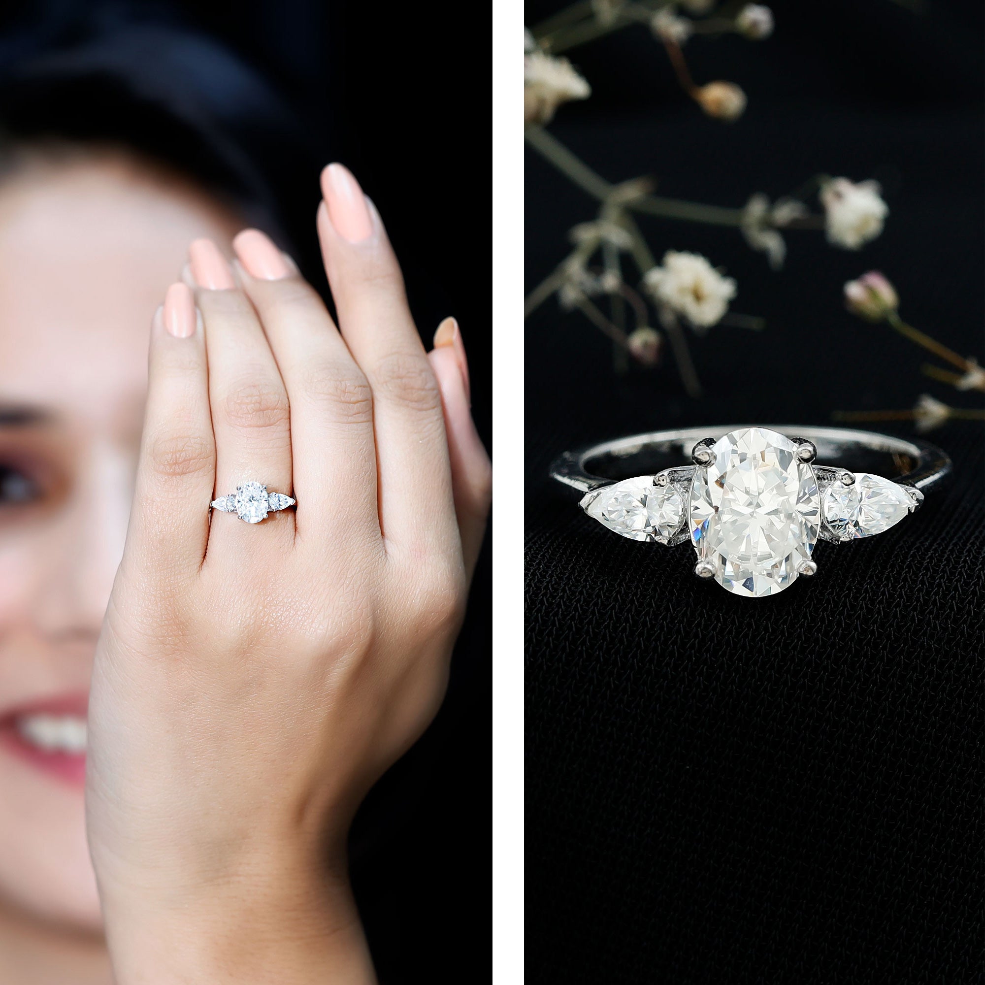 Rosec Jewels-1 Carat Lab Grown Diamond Three Stone Engagement Ring with IGI Certificate