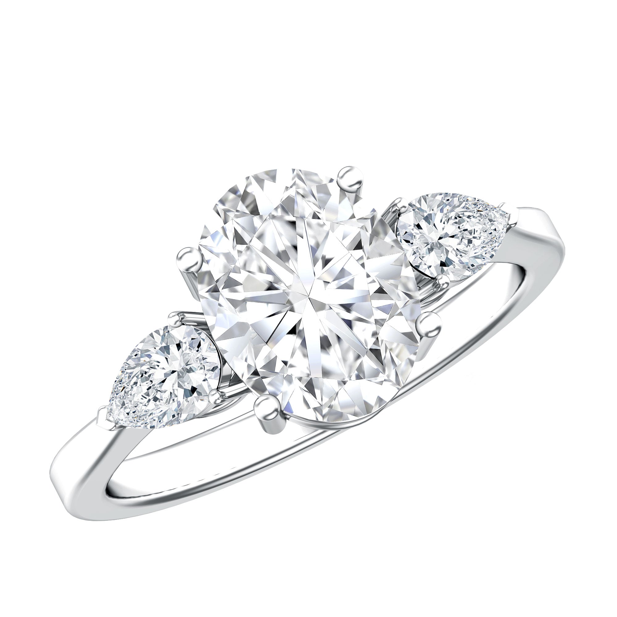 2 Carat Oval Lab Grown Diamond Three Stone Engagement Ring with IGI Certificate Lab - ( E-VS1 ) - Rosec Jewels