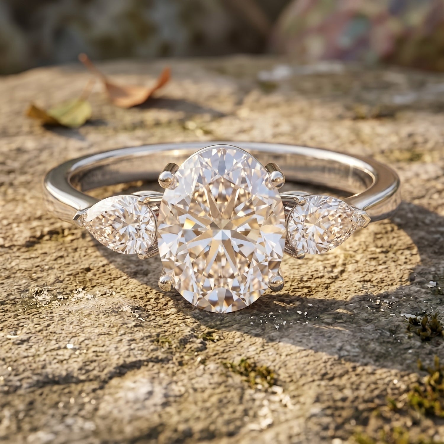 2 Carat Oval Lab Grown Diamond Three Stone Engagement Ring with IGI Certificate Lab - ( E-VS1 ) - Rosec Jewels