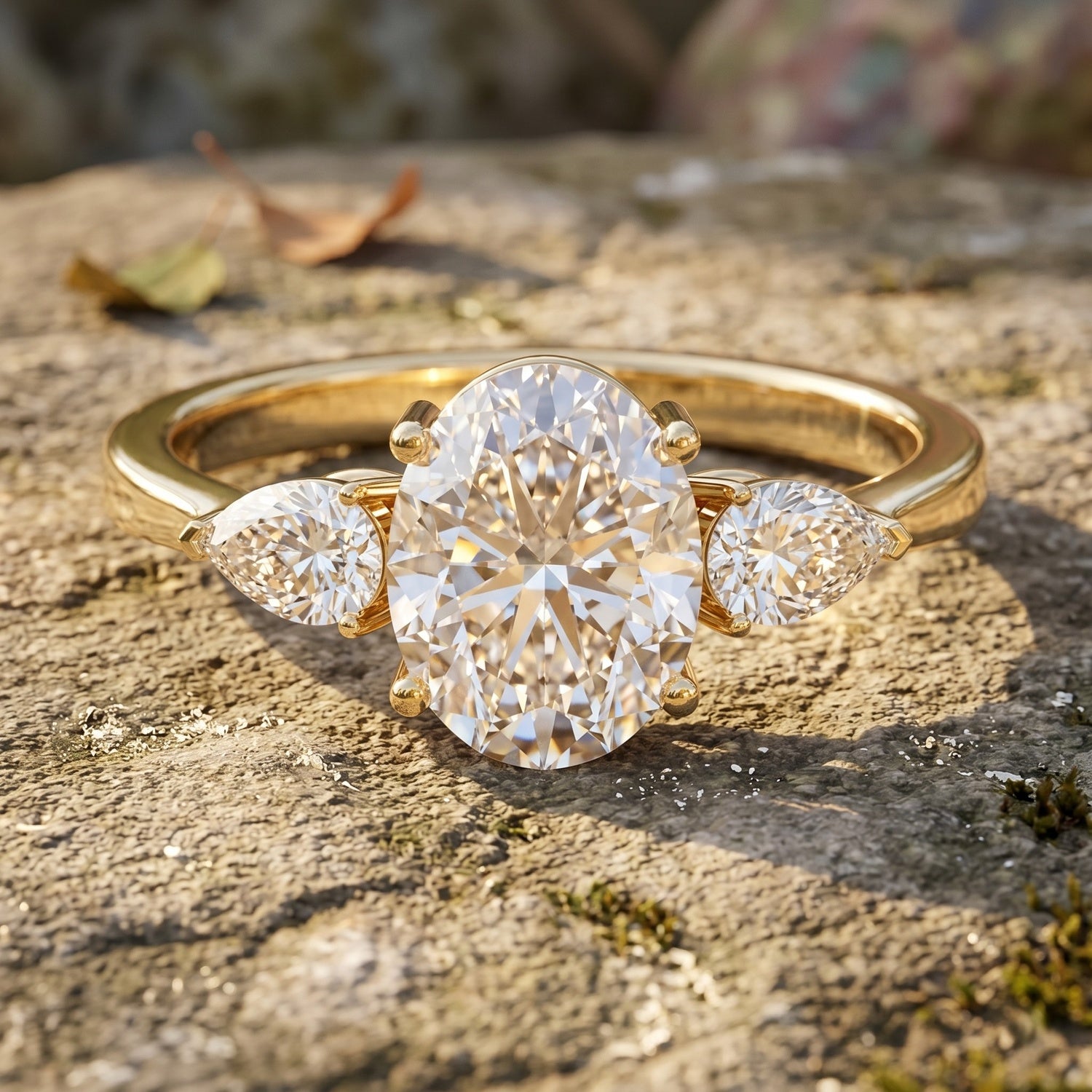 2 Carat Oval Lab Grown Diamond Three Stone Engagement Ring with IGI Certificate Lab - ( E-VS1 ) - Rosec Jewels