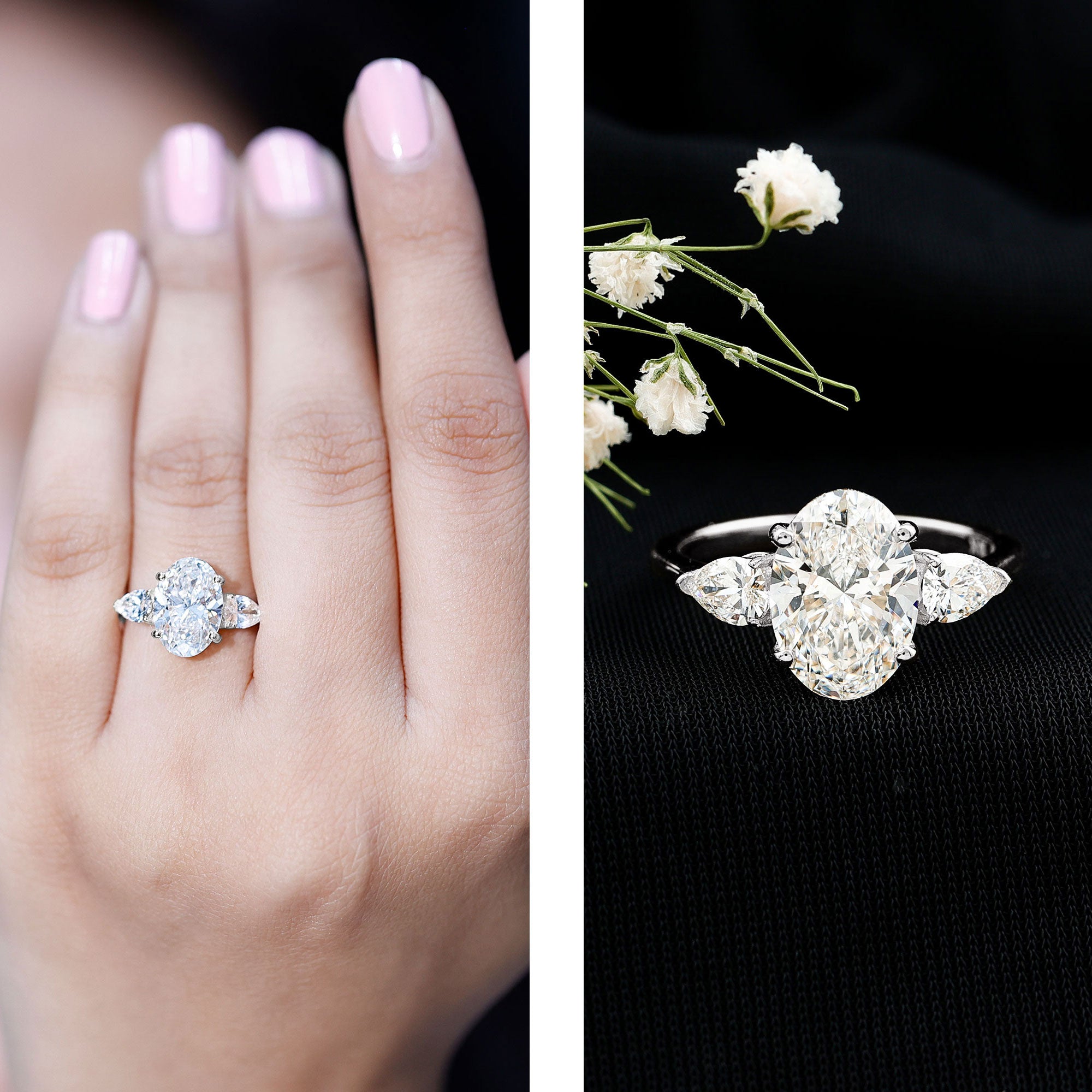 3 Carat Oval Lab Created Diamond Engagement Ring with IGI Certificate Lab - ( E-VS1 ) - Rosec Jewels