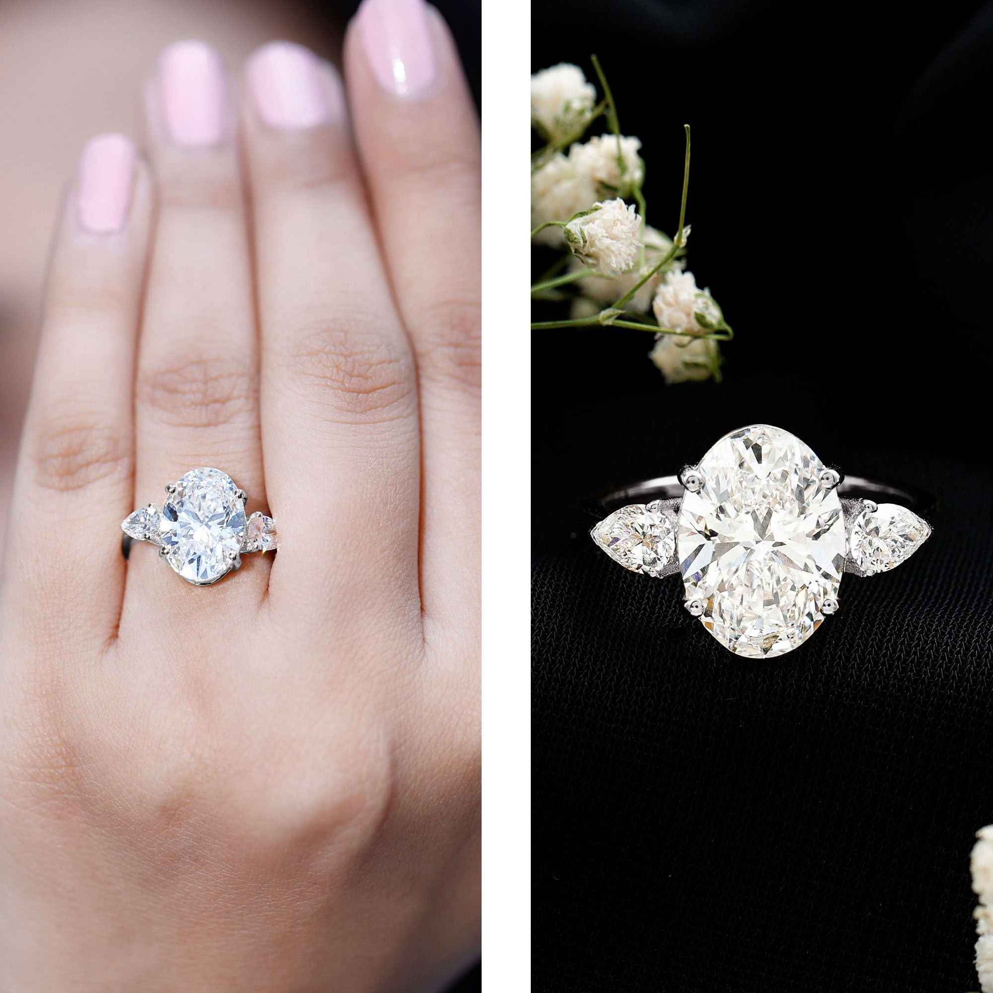 4 Carat Oval Lab Grown Diamond Three Stone Engagement Ring IGI Certified Lab - ( E-VS1 ) - Rosec Jewels