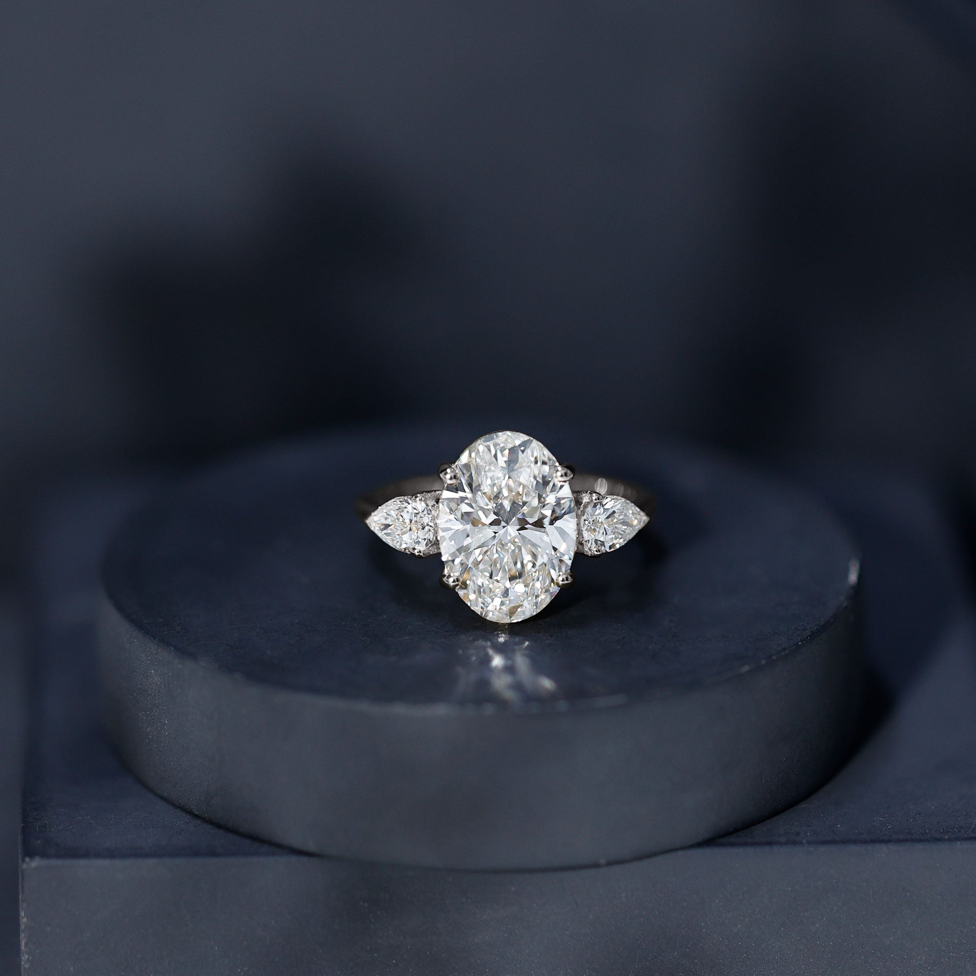 4 Carat Oval Lab Grown Diamond Three Stone Engagement Ring IGI Certified Lab - ( E-VS1 ) - Rosec Jewels