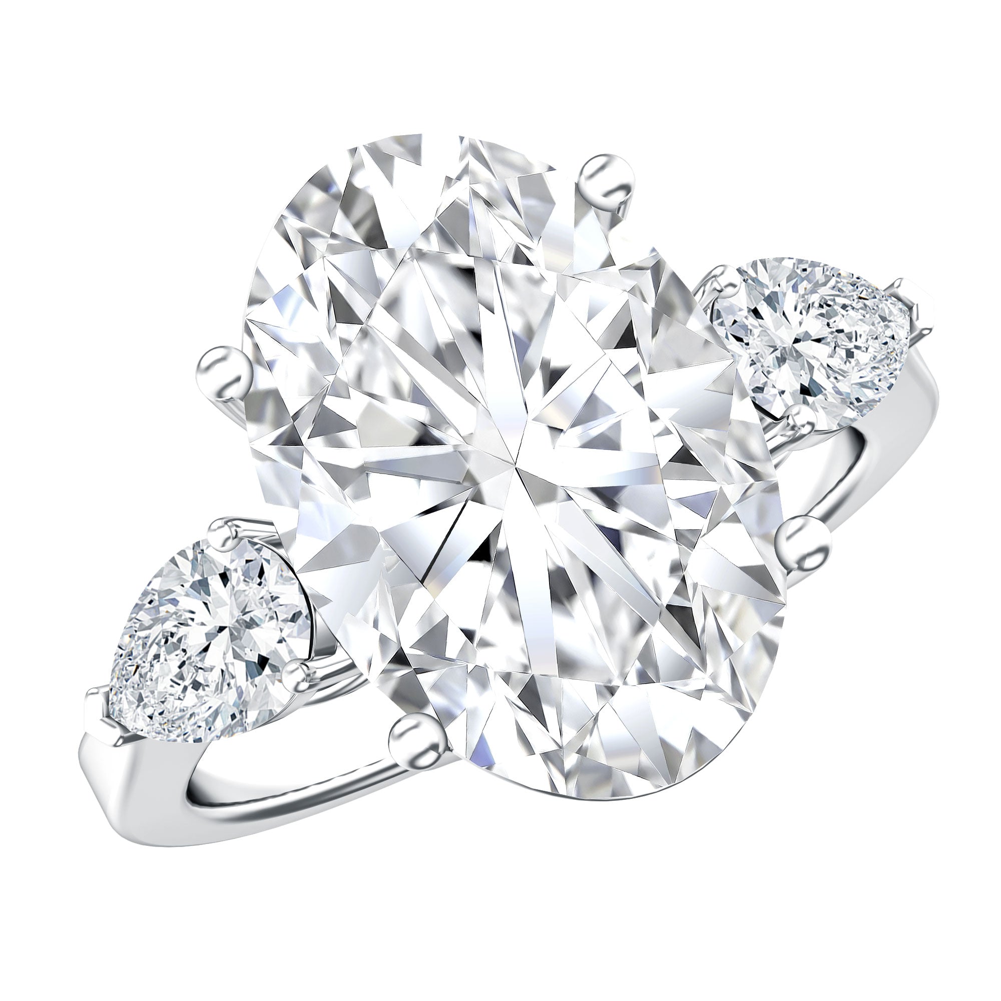 Rosec Jewels-IGI Certified 5 Carat Oval Lab Grown Diamond Big Engagement Ring with Pear Side Stones