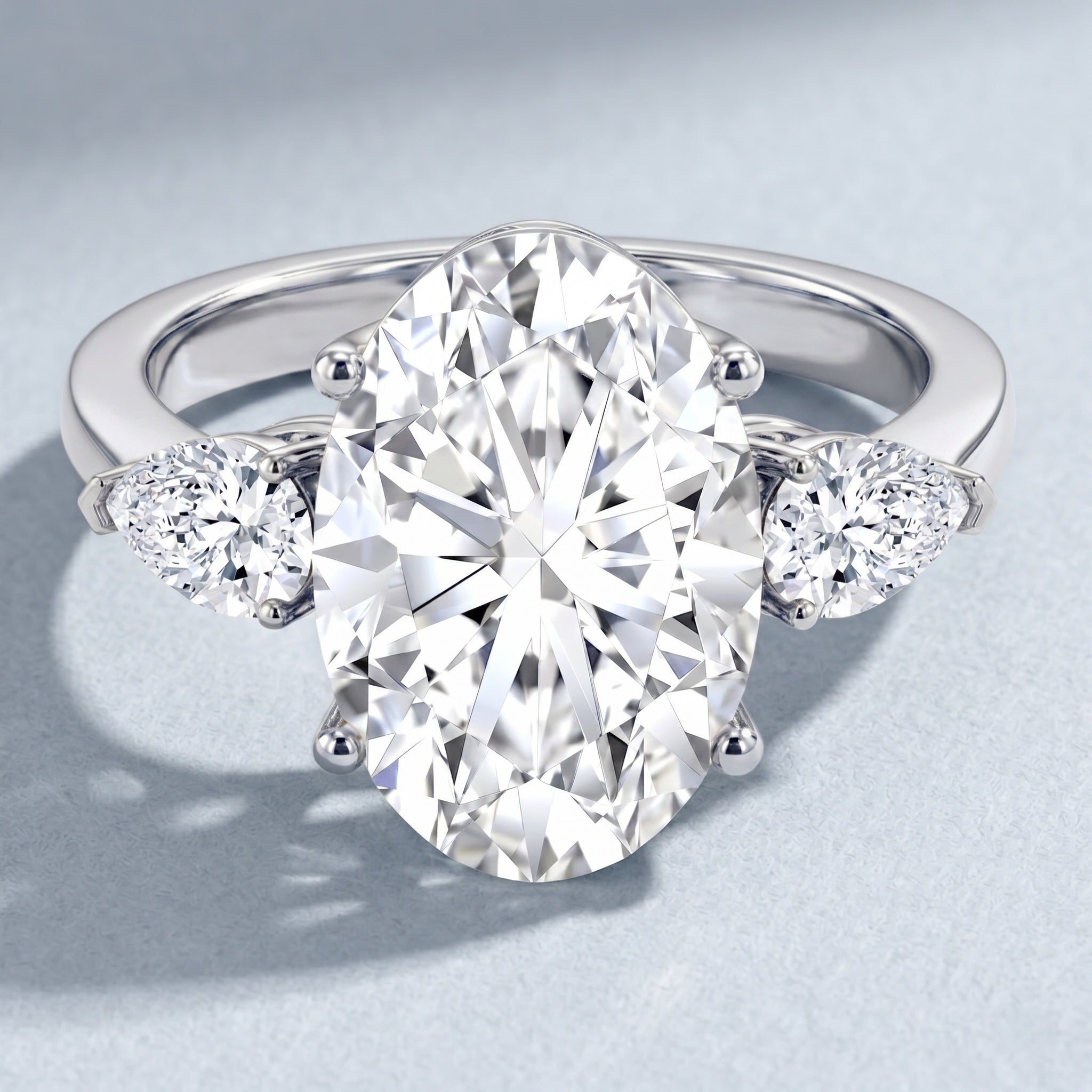 IGI Certified 5 Carat Oval Lab Grown Diamond Big Engagement Ring with Pear Side Stones Lab - ( E-VS1 ) - Rosec Jewels