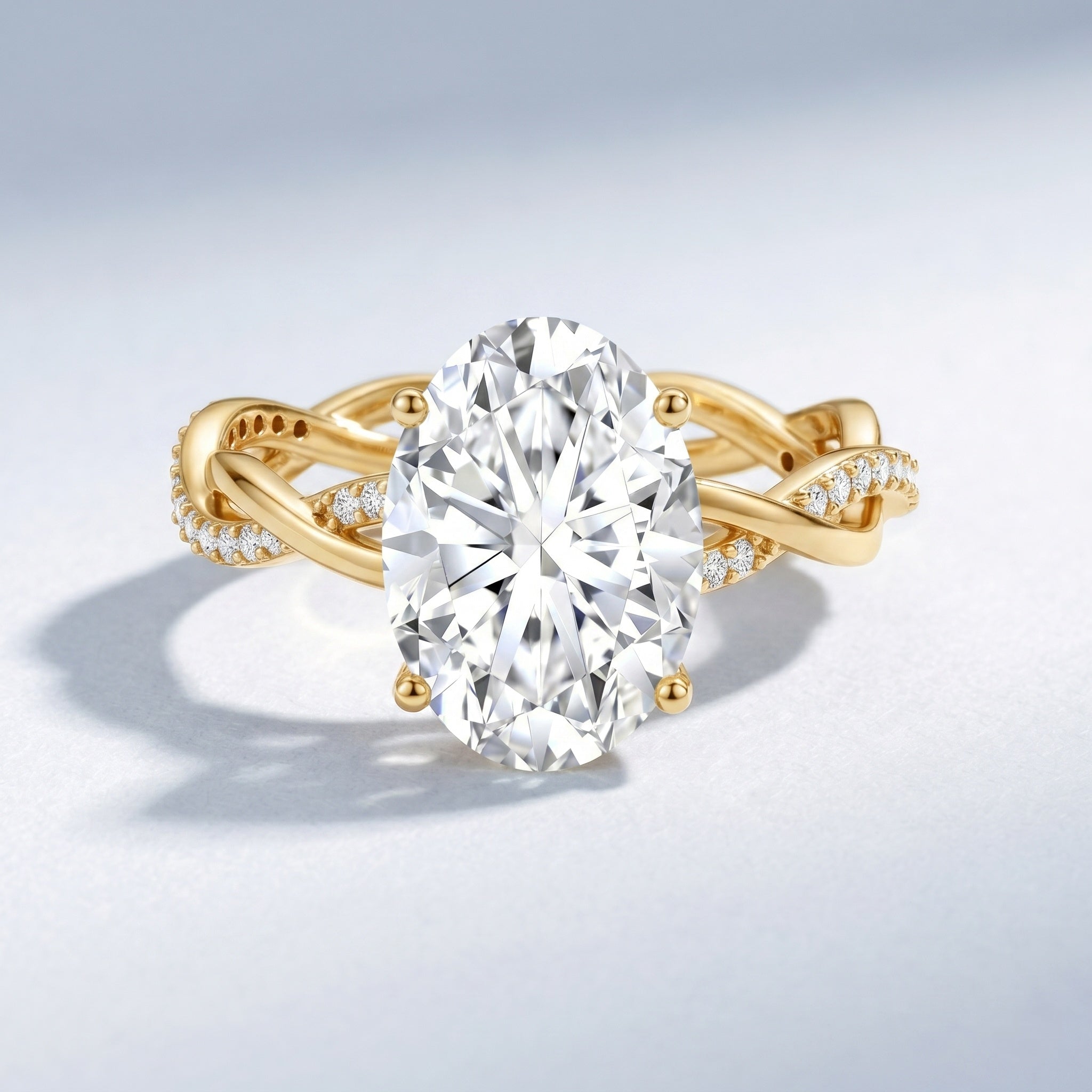 IGI Certified 4 Carat Oval Lab Grown Diamond Huge Engagement Ring with Braided Band Lab - ( E-VS1 ) - Rosec Jewels