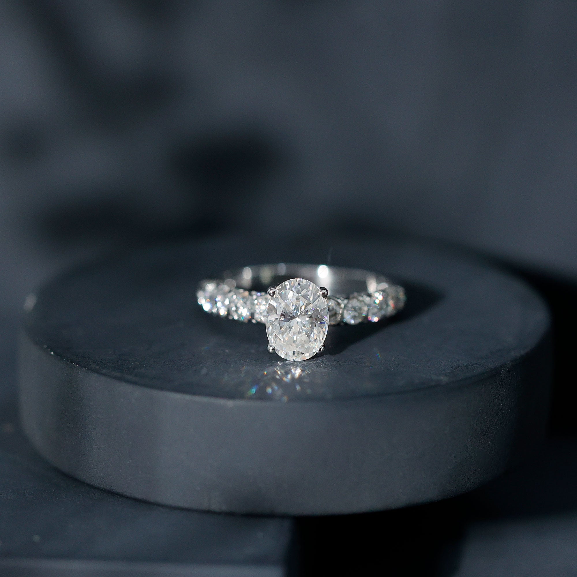 Rosec Jewels-1 Carat Oval Cut Lab Grown Diamond Side Stone Engagement Ring IGI Certified
