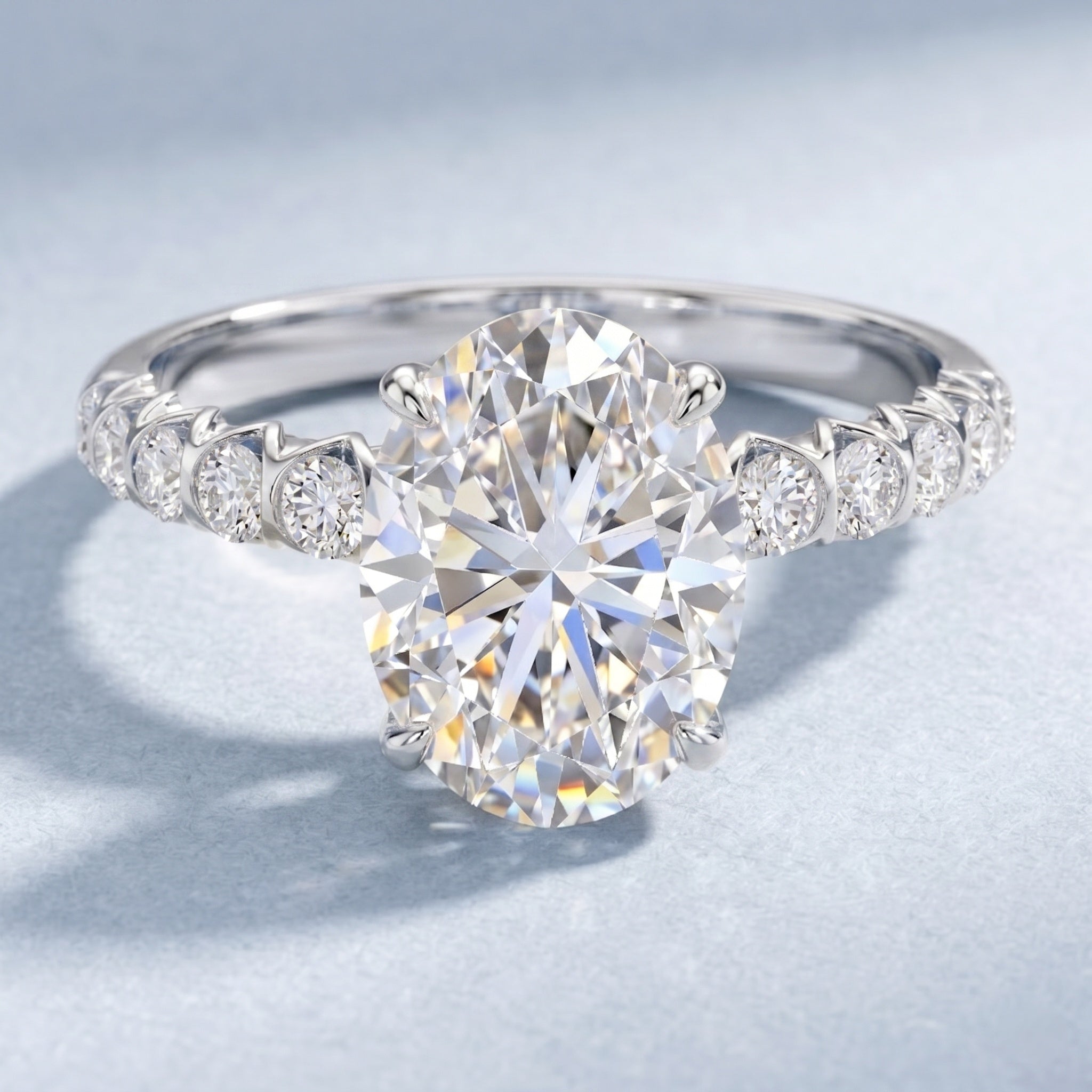 Lab Grown Diamond Oblong Engagement Ring 3 Carat with IGI Certificate Lab - ( E-VS1 ) - Rosec Jewels