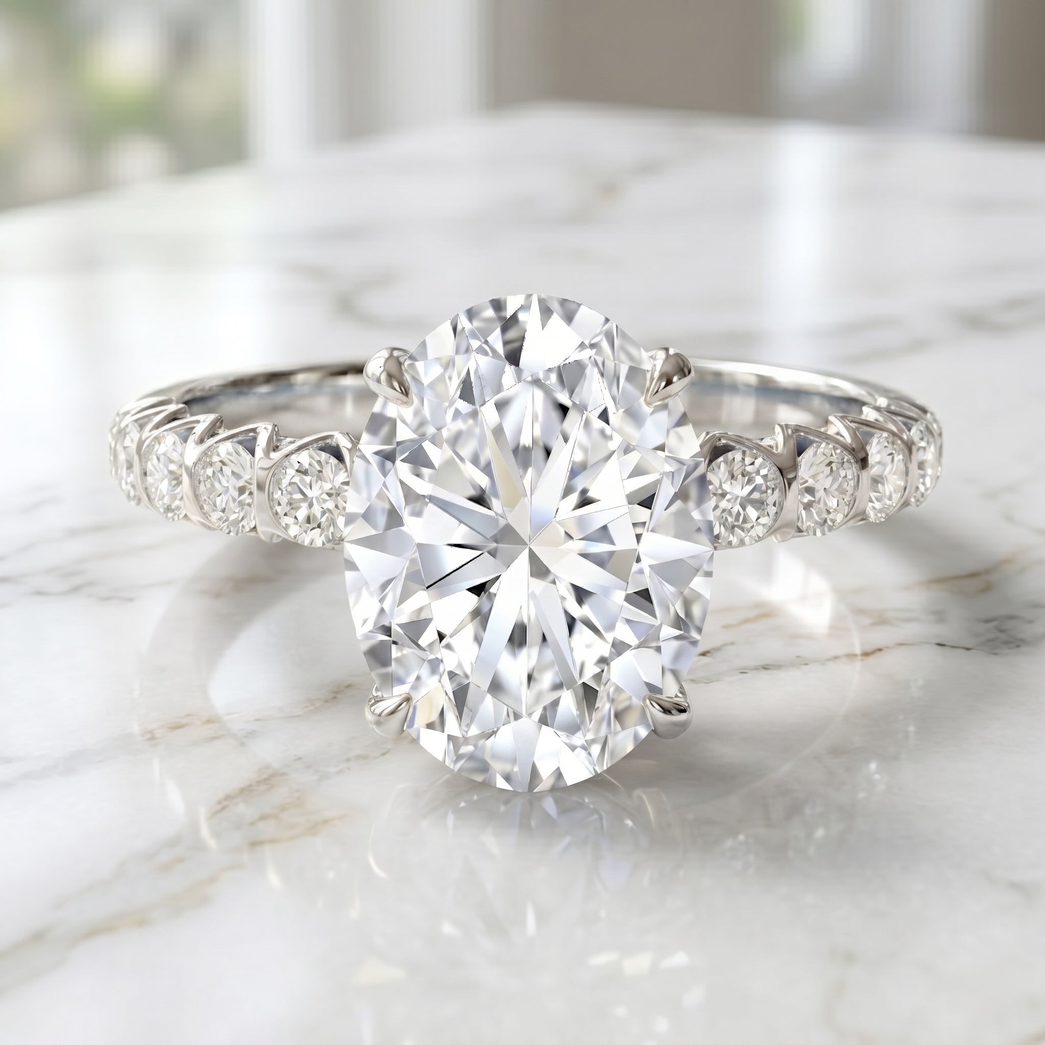 Lab Grown Diamond Oblong Engagement Ring 3 Carat with IGI Certificate Lab - ( E-VS1 ) - Rosec Jewels