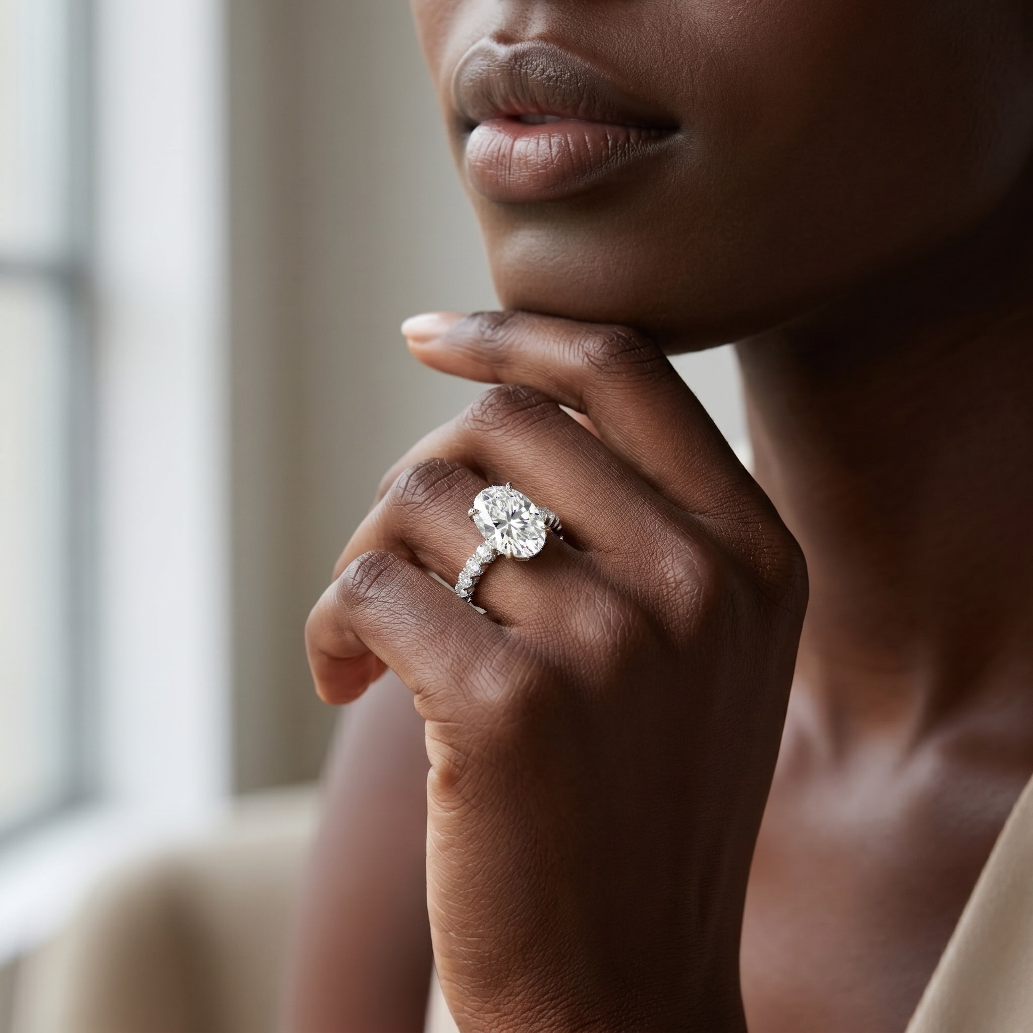 Lab Grown Diamond Oblong Engagement Ring 3 Carat with IGI Certificate Lab - ( E-VS1 ) - Rosec Jewels