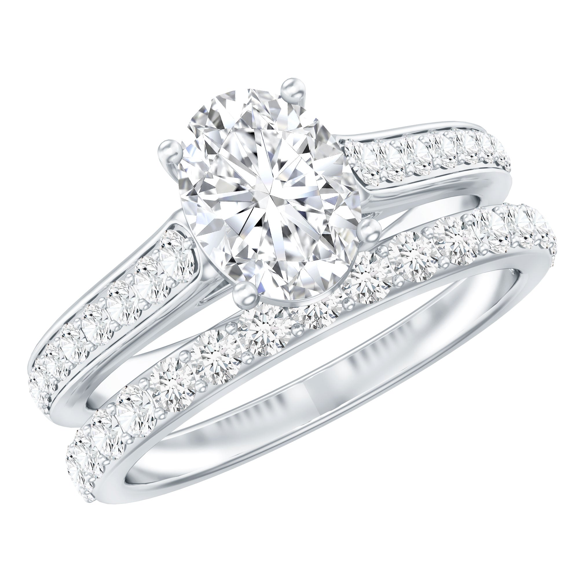 Rosec Jewels-Oval Shaped 1 Carat Lab Grown Diamond Bridal Ring Set with IGI Certificate