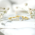 Oval Shaped 1 Carat Lab Grown Diamond Bridal Ring Set with IGI Certificate Lab - ( E-VS1 ) - Rosec Jewels