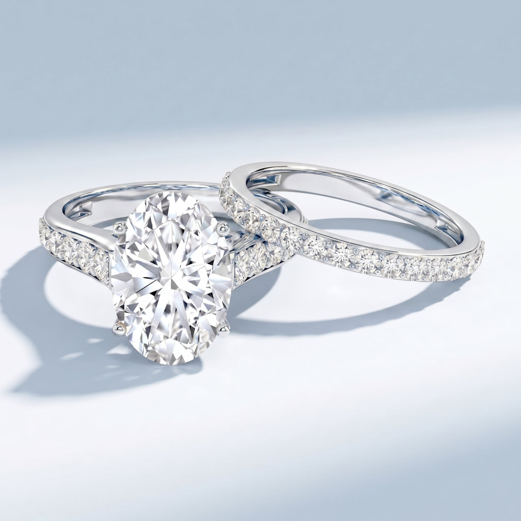 IGI Certified Lab Grown Diamond 5 Carat Oval Engagement Ring with Wedding Band Lab - ( E-VS1 ) - Rosec Jewels