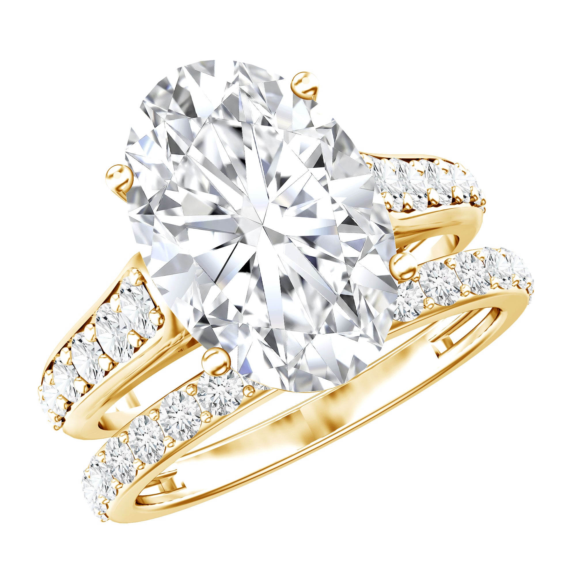 Rosec Jewels-IGI Certified Lab Grown Diamond 5 Carat Oval Engagement Ring with Wedding Band