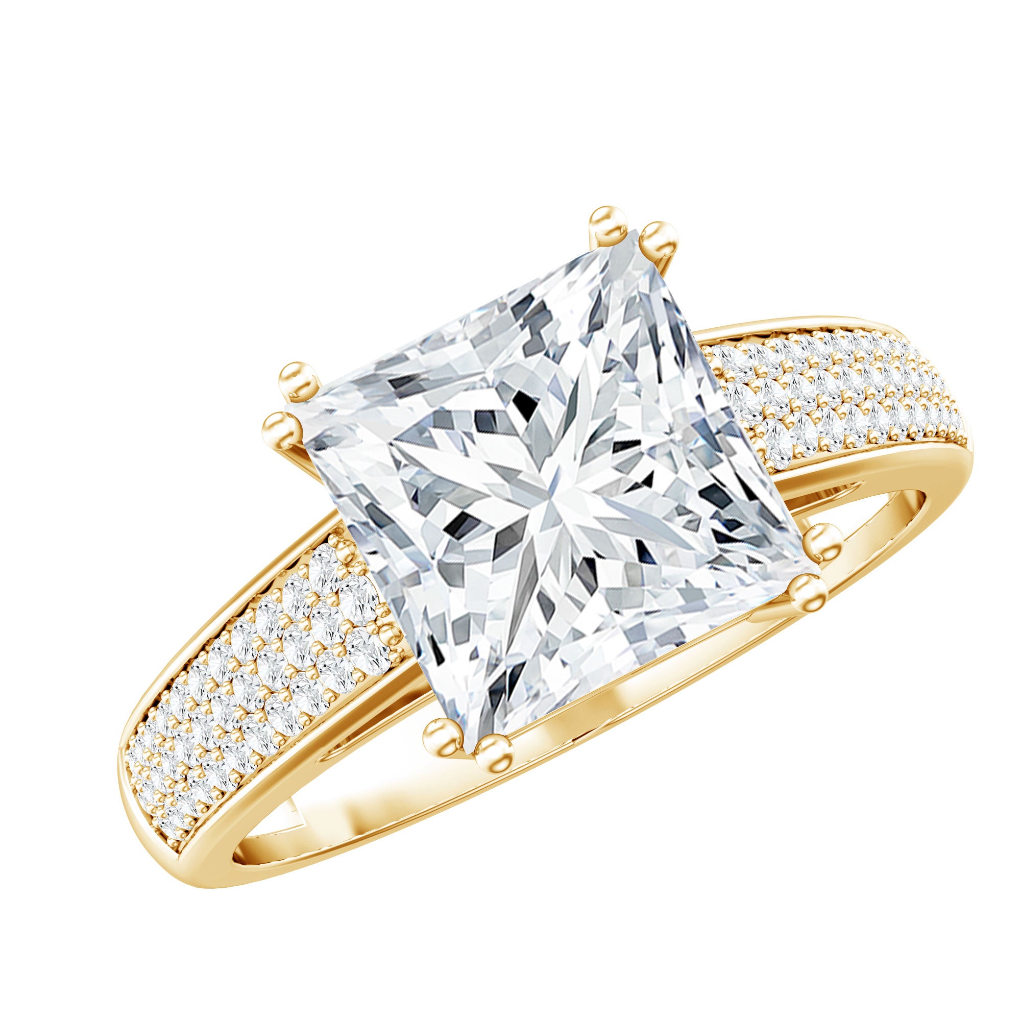 Rosec Jewels-IGI Certified Princess Cut Lab Grown Diamond 4 Carat Engagement Ring with Side Stones
