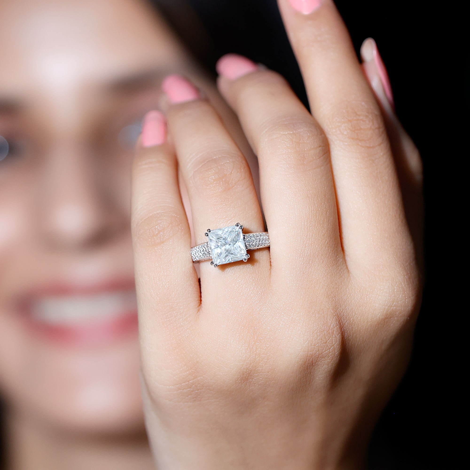 Rosec Jewels-5 Carat Princess Cut Lab Diamond Thick Band Engagement Ring with IGI Certificate