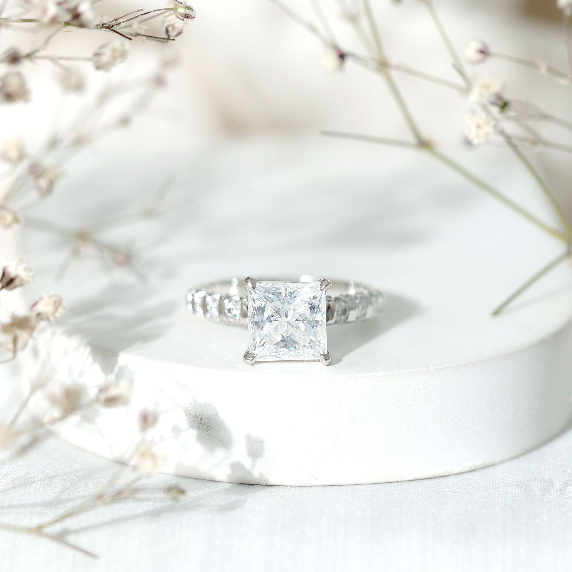 Rosec Jewels-IGI Certified Lab Grown Diamond 3 Carat Square Cut Engagement Ring