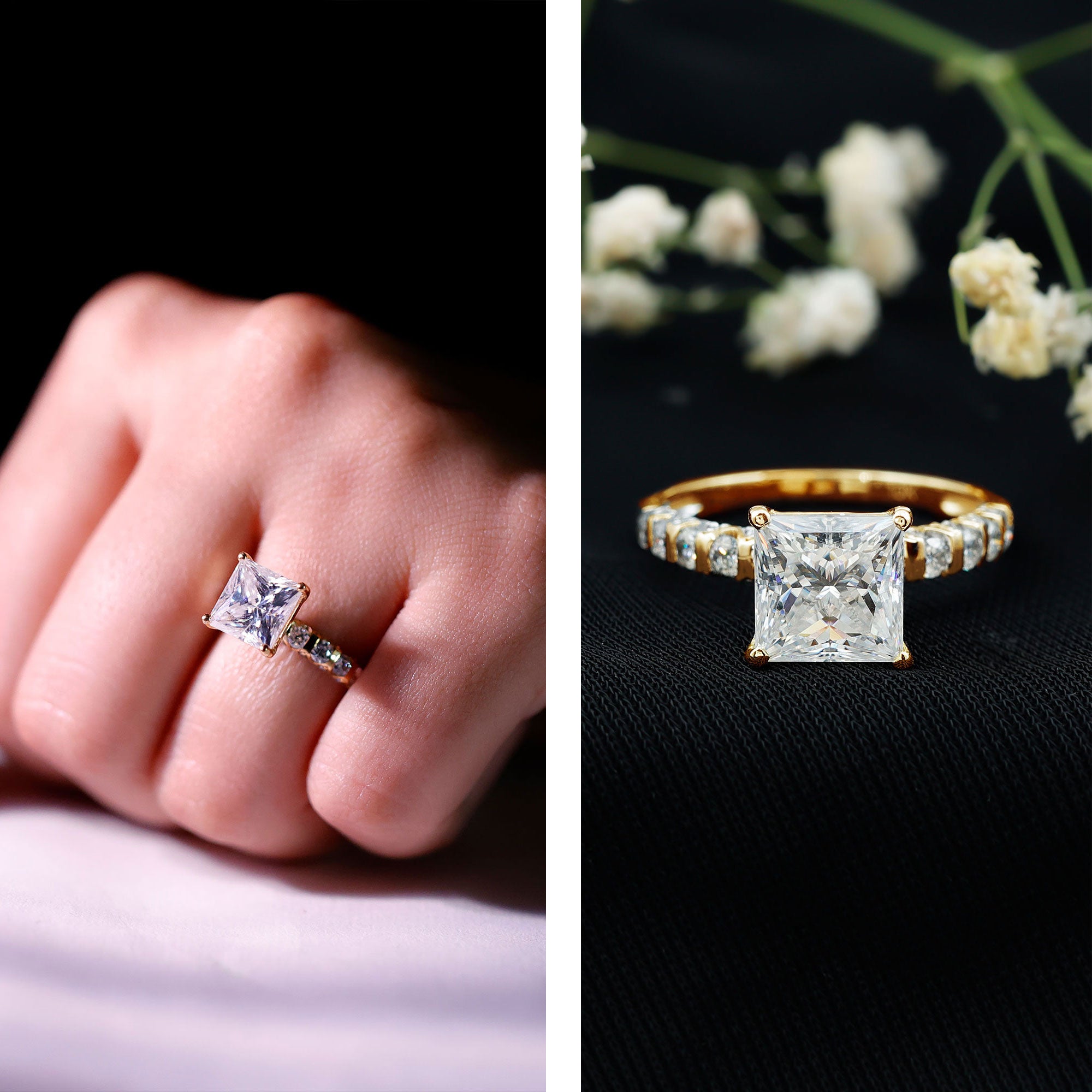 Rosec Jewels-Princess Cut Lab Grown Diamond 4 Carat Engagement Ring IGI Certified