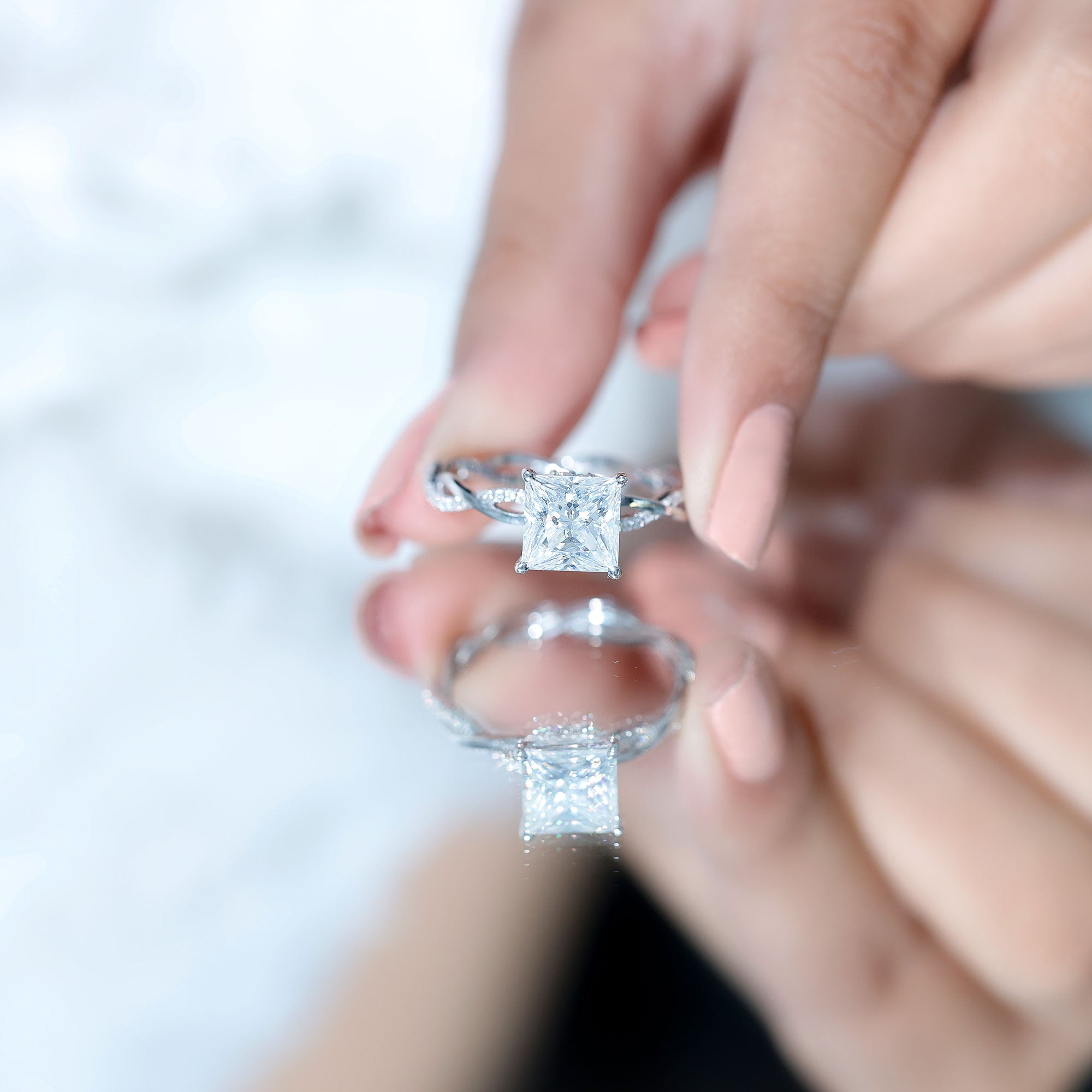 Rosec Jewels-IGI Certified 3 Carat Princess Cut Lab Grown Diamond Hidden Halo Engagement Ring with Infinity Band