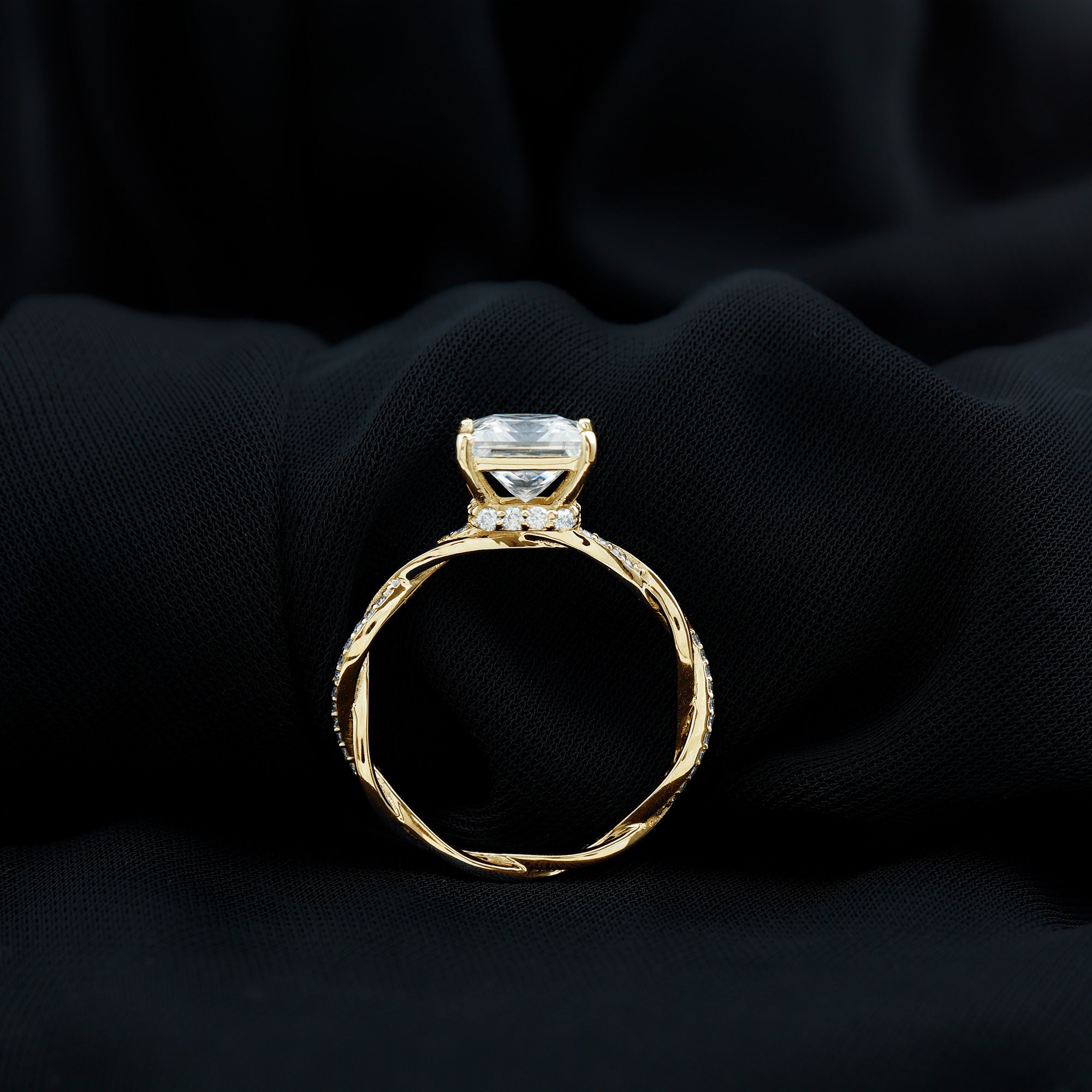 Rosec Jewels-IGI Certified 3 Carat Princess Cut Lab Grown Diamond Hidden Halo Engagement Ring with Infinity Band