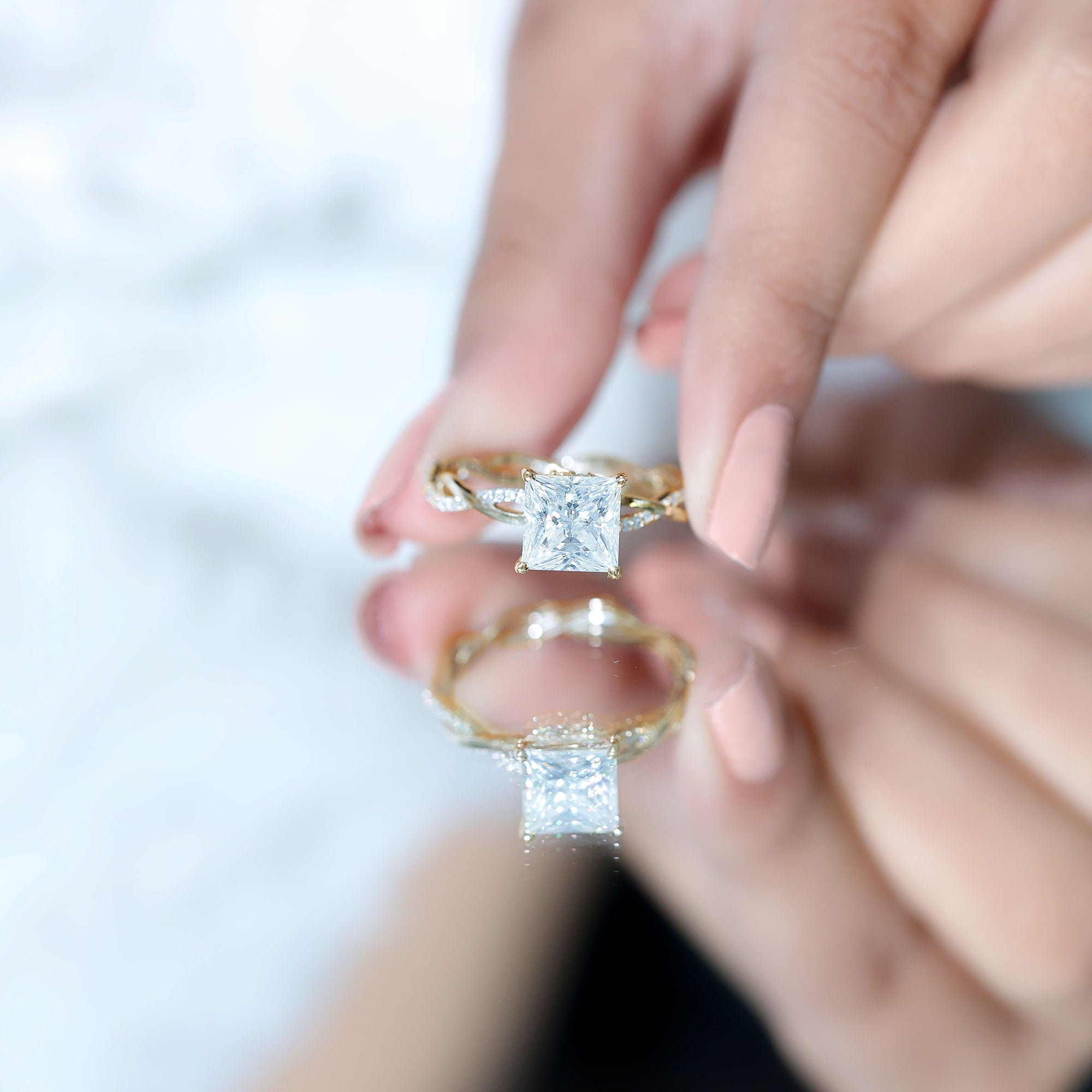 Rosec Jewels-IGI Certified 3 Carat Princess Cut Lab Grown Diamond Hidden Halo Engagement Ring with Infinity Band