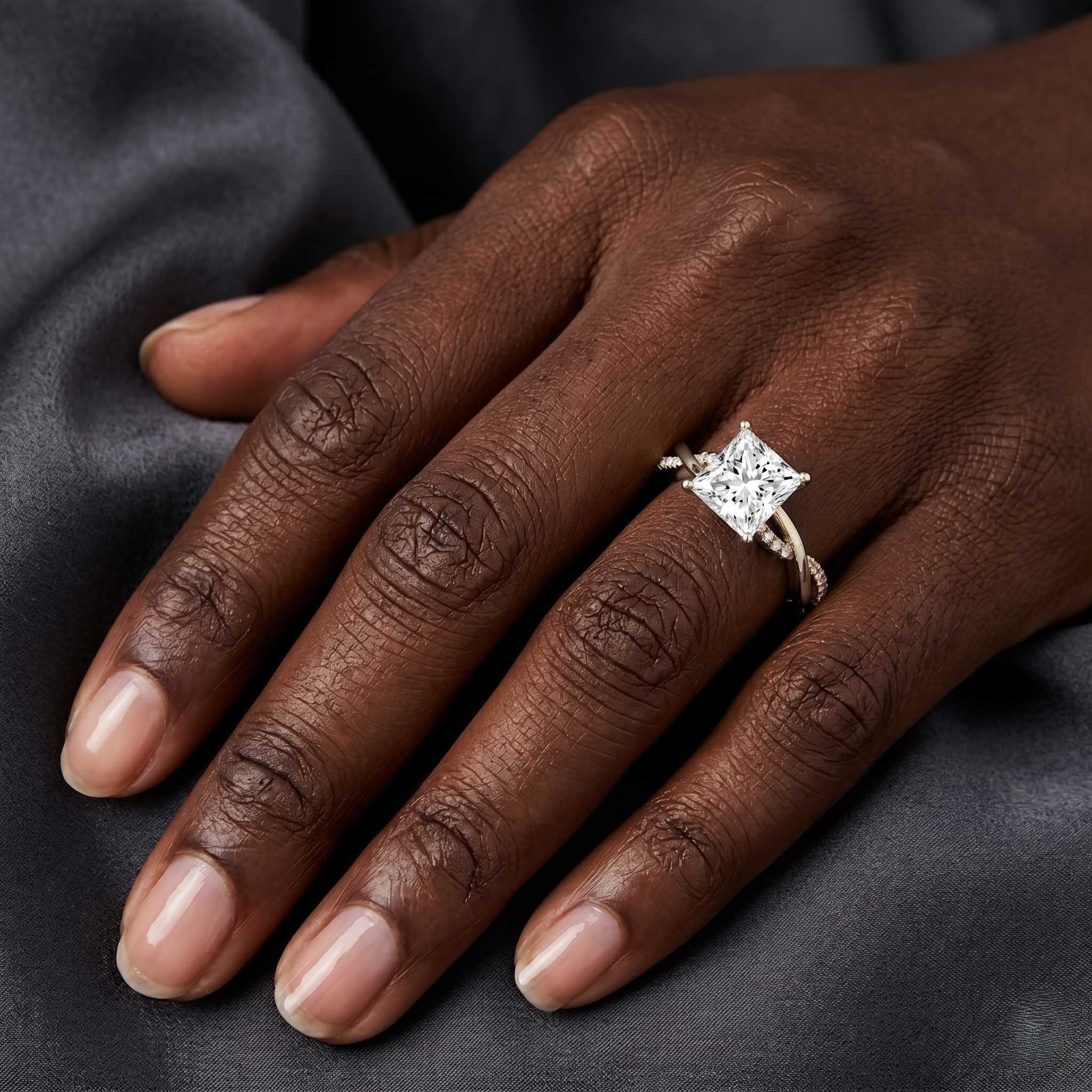 IGI Certified 2 Carat Princess Cut Lab Diamond Braided Engagement Ring with Hidden Halo Lab - ( E-VS1 ) - Rosec Jewels