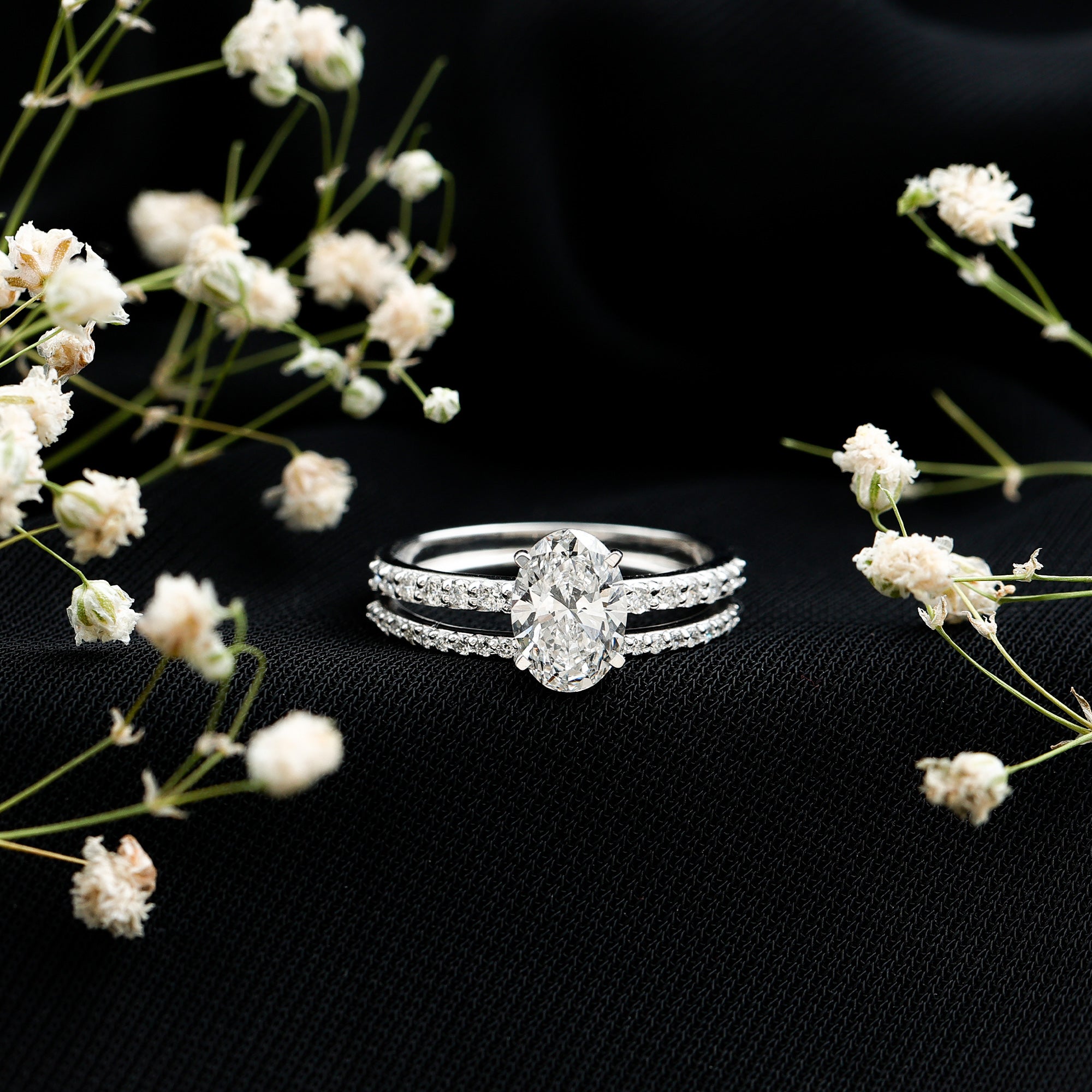 IGI Certified 1 Carat Lab Grown Diamond Engagement Ring with Wedding Band Set Lab - ( E-VS1 ) - Rosec Jewels
