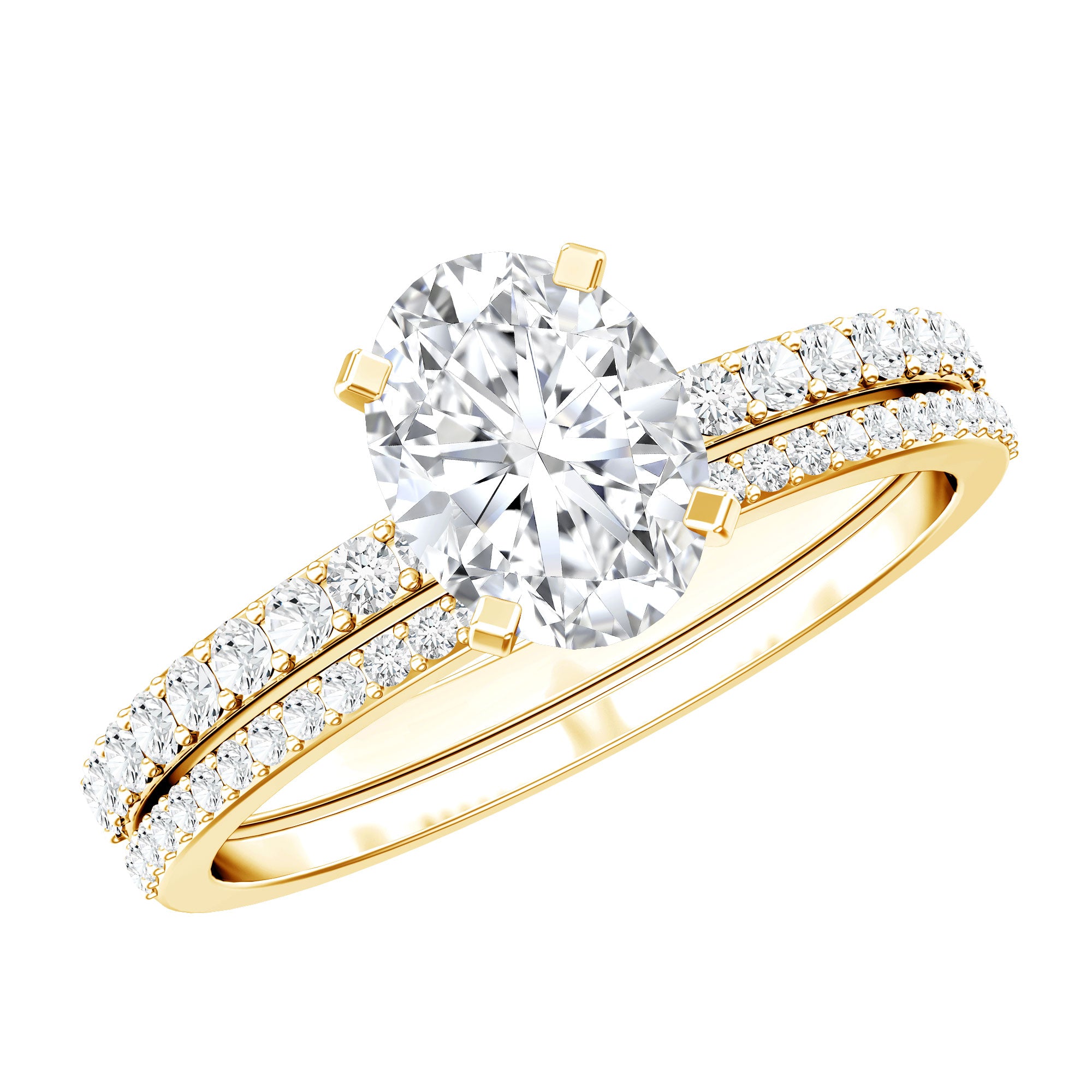 Rosec Jewels-IGI Certified 1 Carat Lab Grown Diamond Engagement Ring with Wedding Band Set